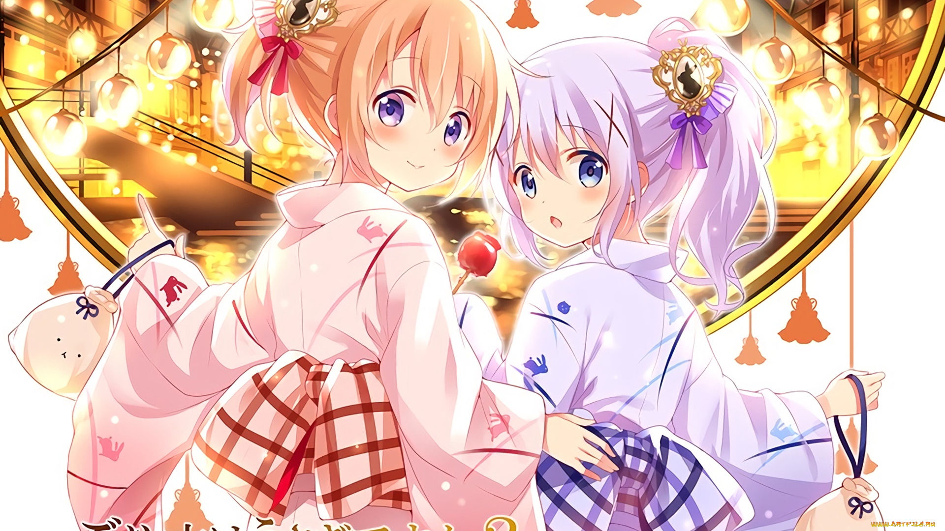 аниме, gochuumon, wa, usagi, desu, ka, взгляд, девушки, фон