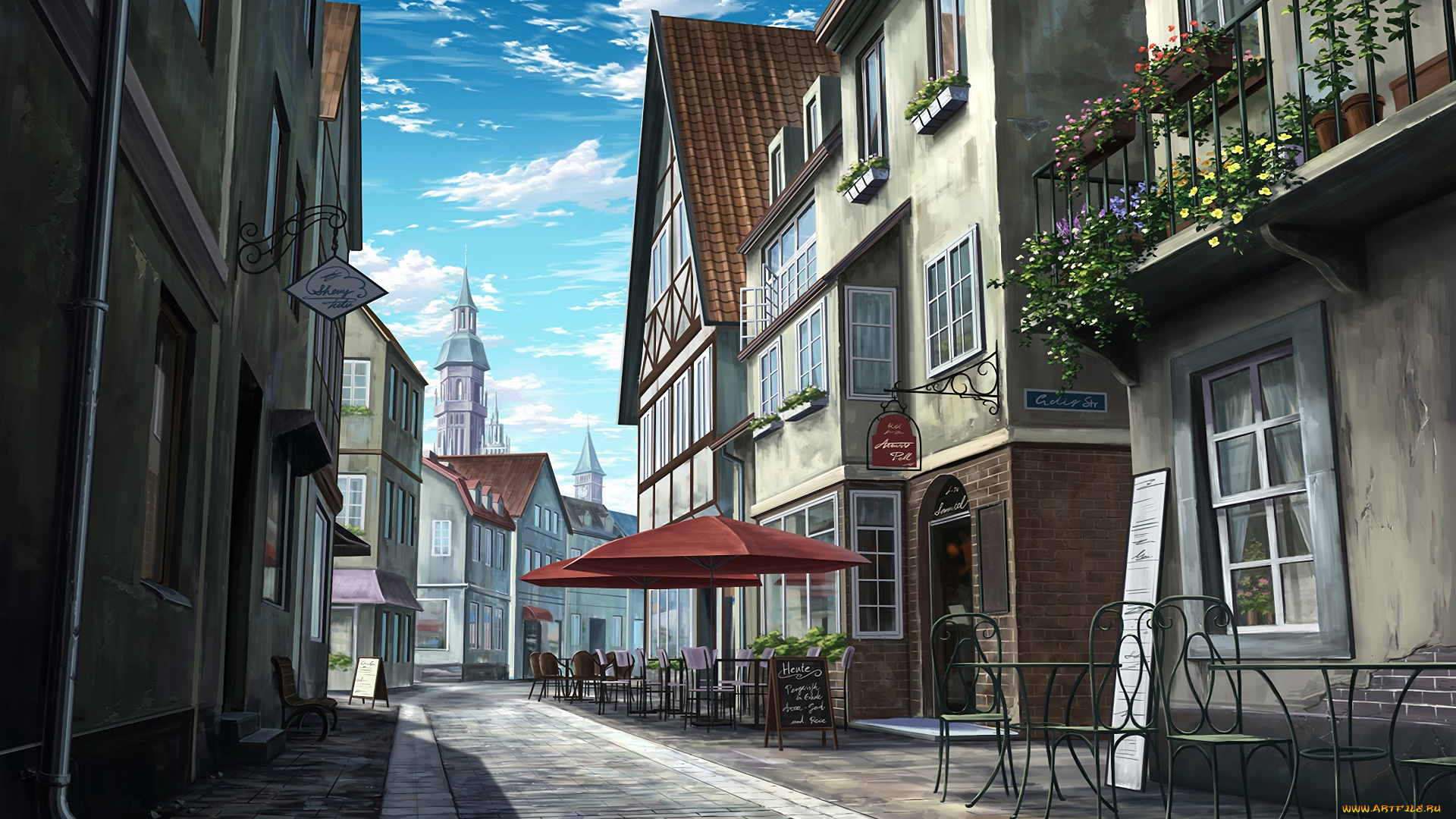 аниме, город, , улицы, , здания, улица