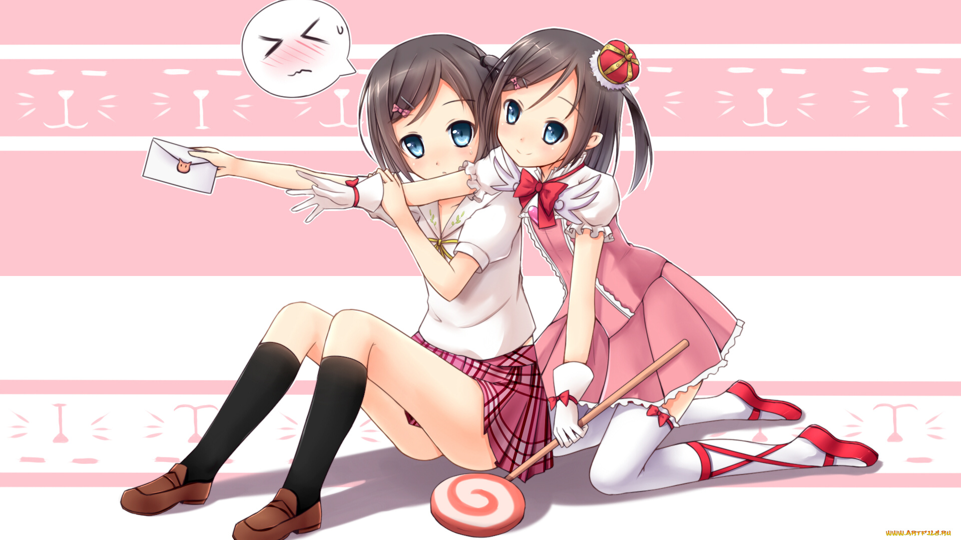 аниме, henneko, девушки, взгляд, фон