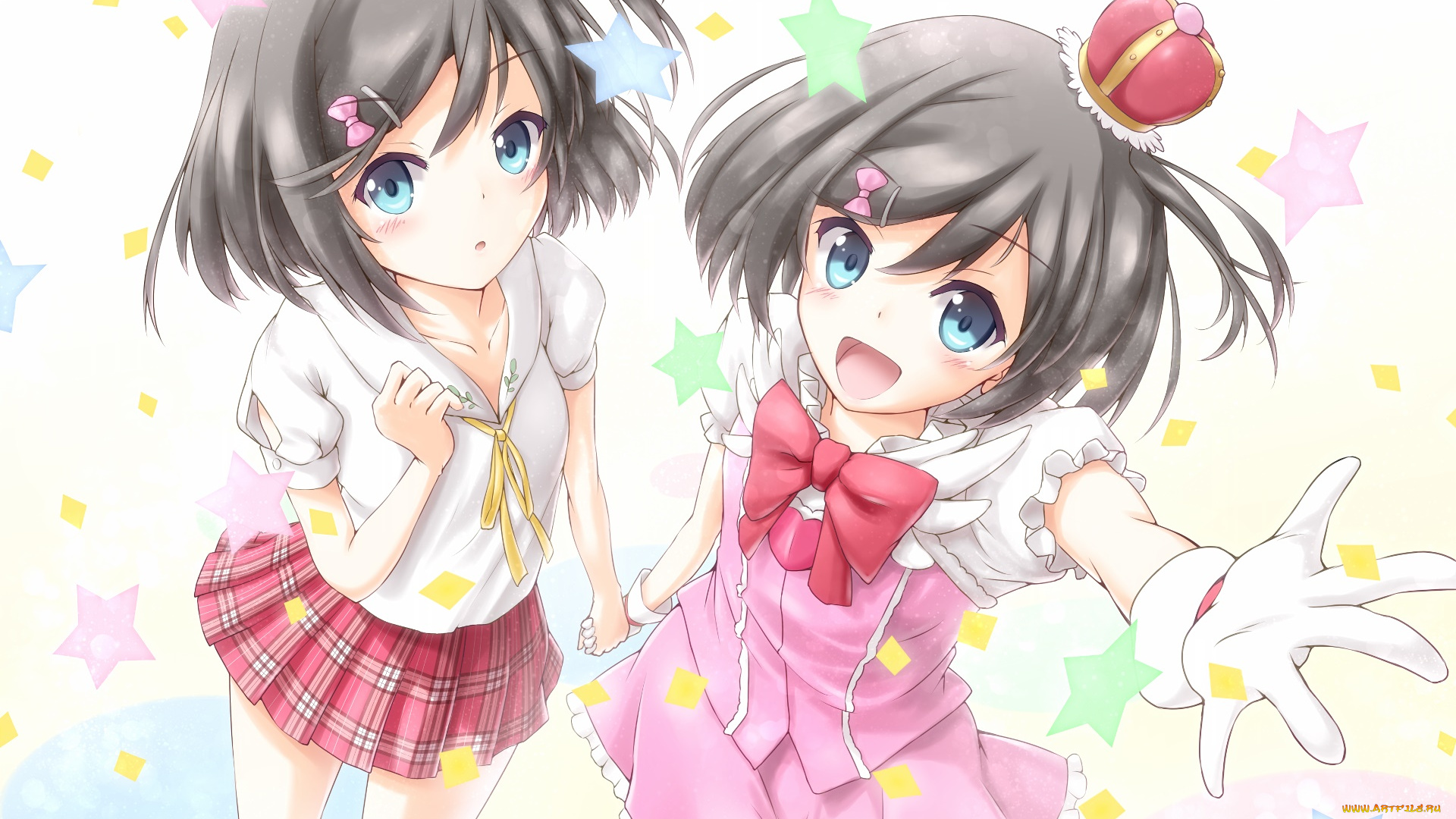 аниме, henneko, девушки, взгляд, фон