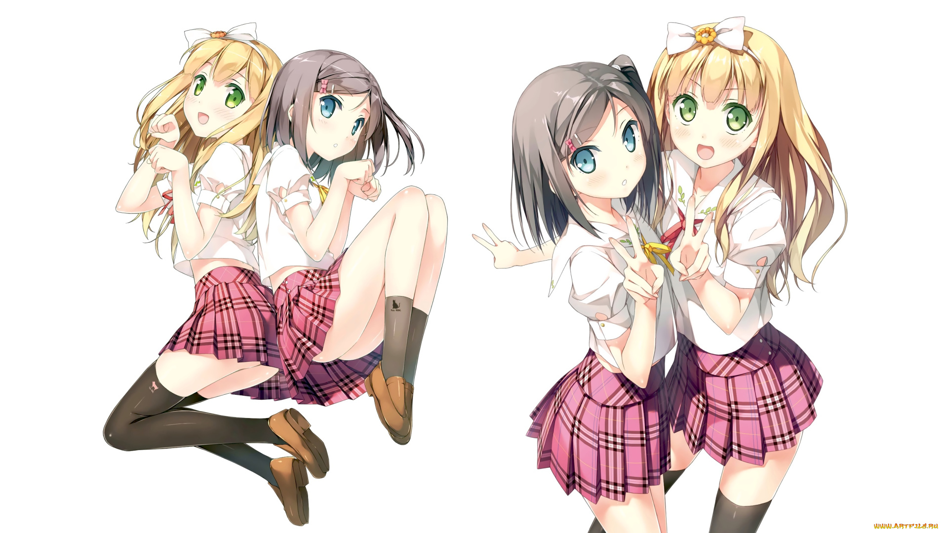 аниме, henneko, девушки, взгляд, фон