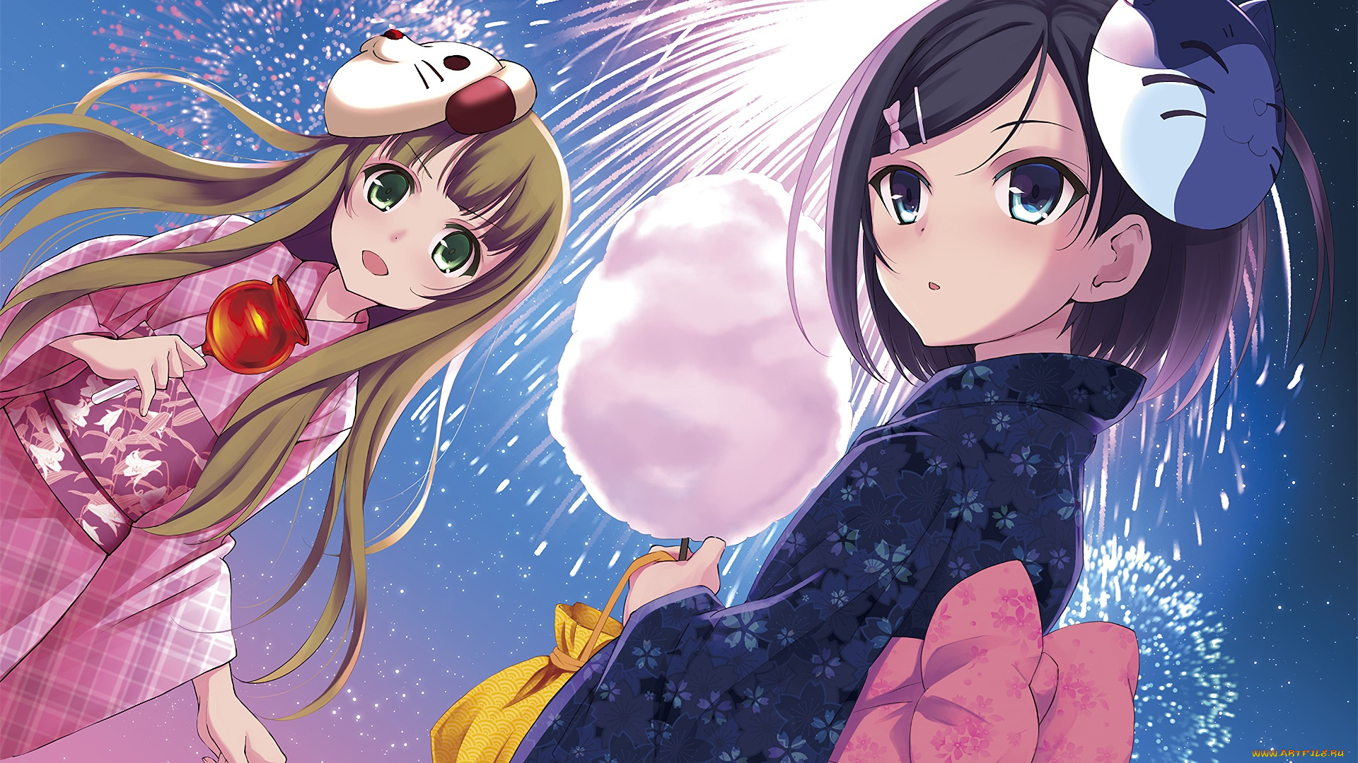 аниме, henneko, девушки, взгляд, фон