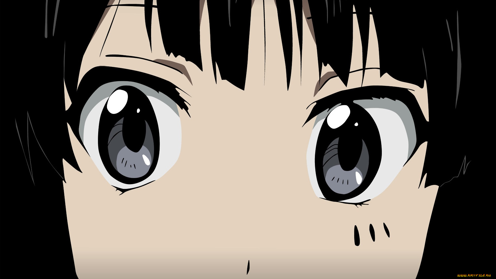 аниме, k-on, девушка, взгляд, фон