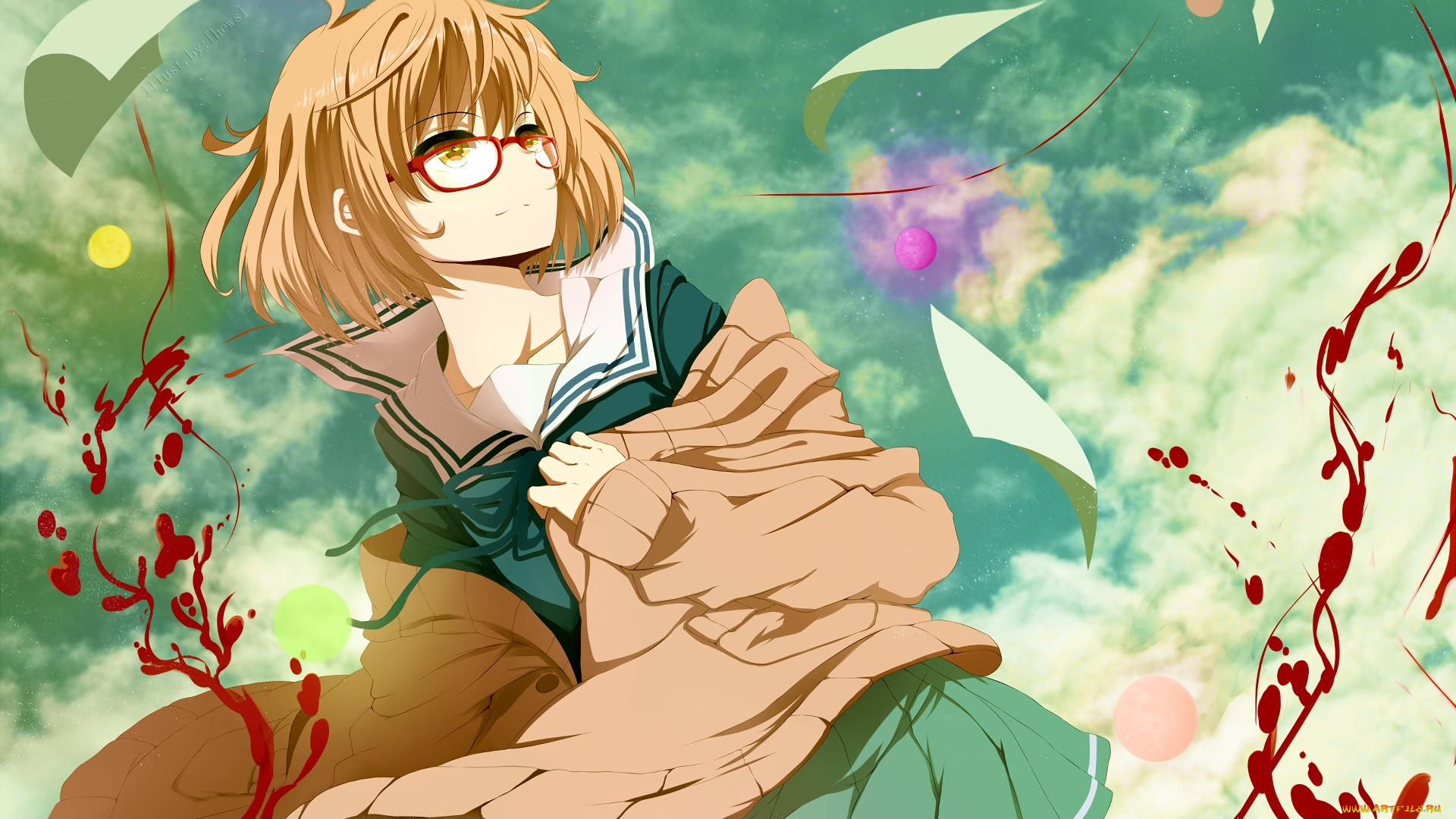 аниме, kyoukai, no, kanata, взгляд, фон, девушка