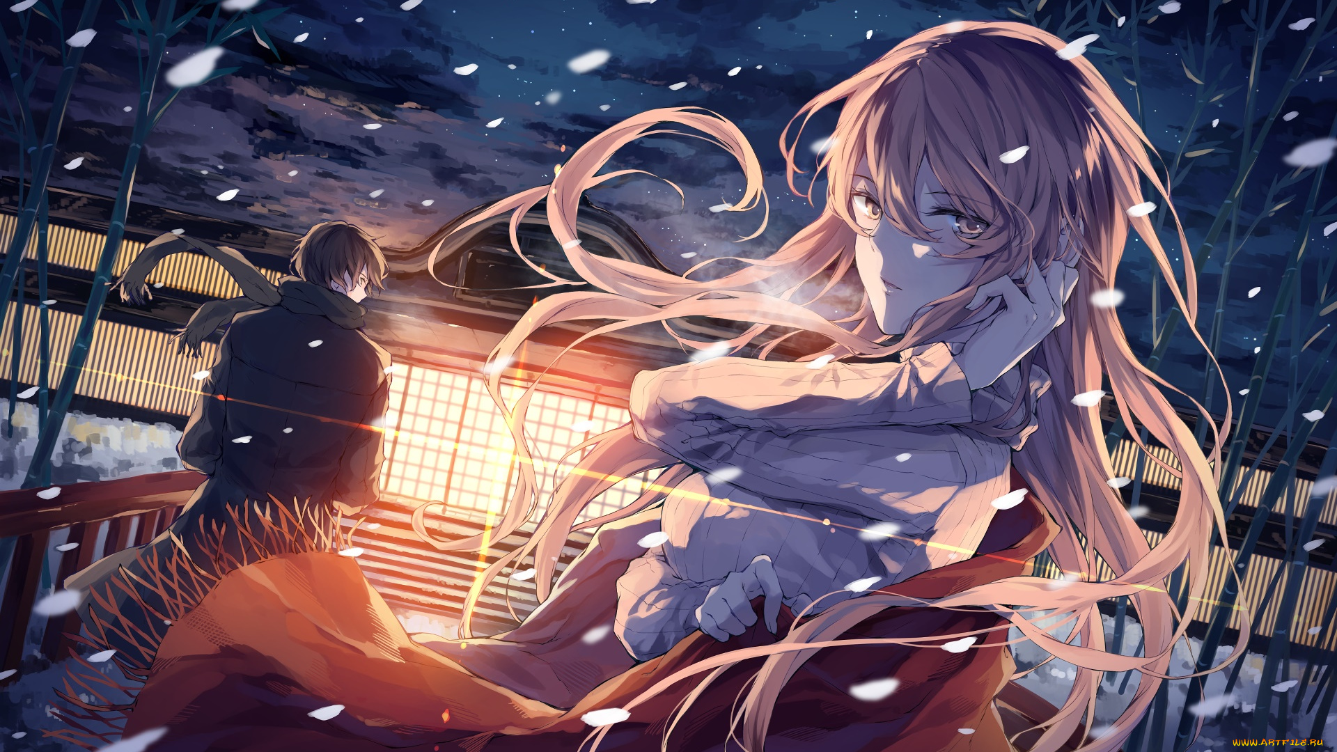 аниме, unknown, , другое, девушка, взгляд, фон, парень