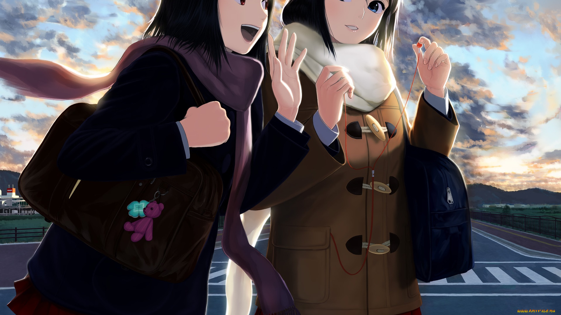 аниме, unknown, , другое, девушки, взгляд, фон