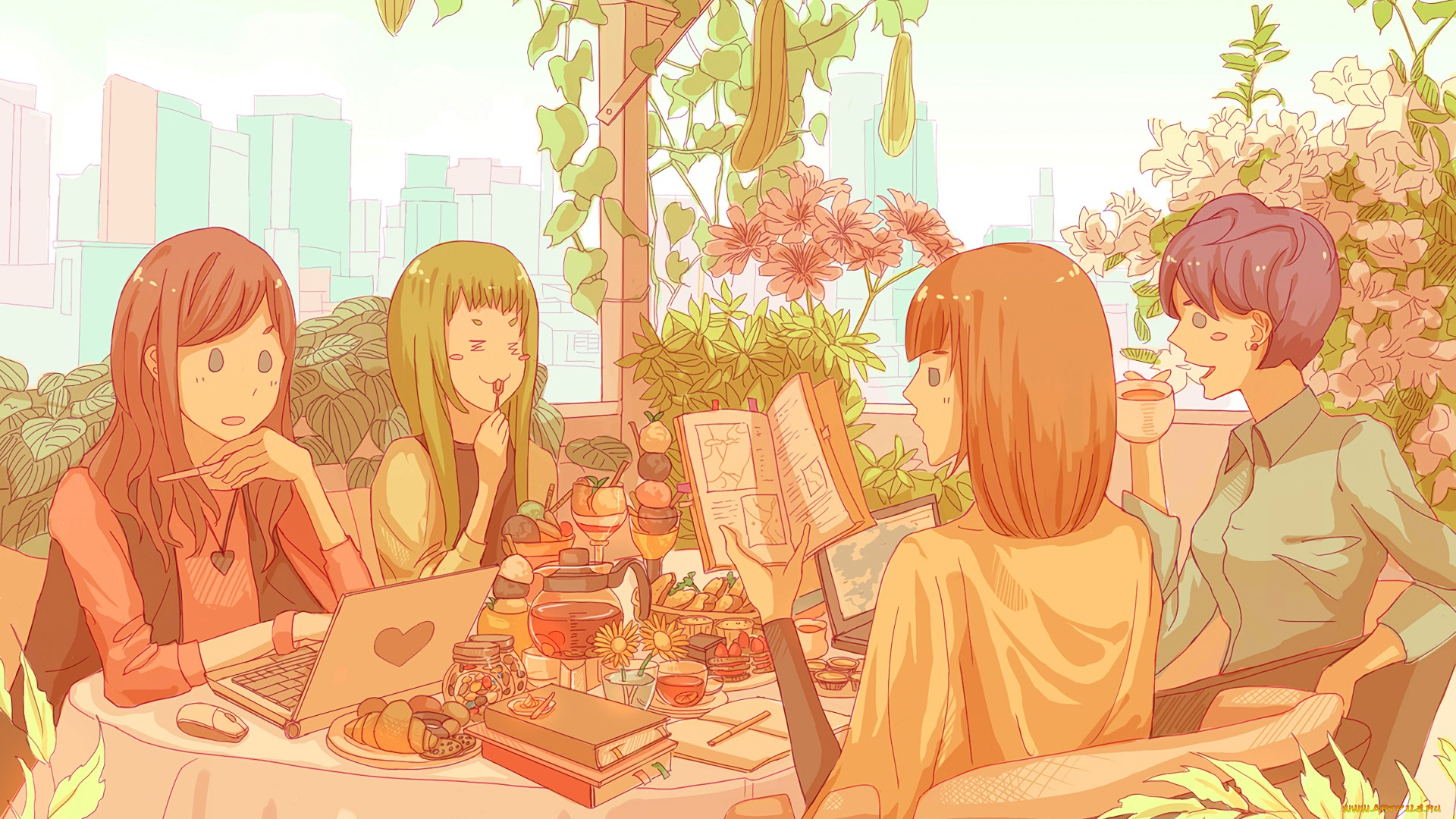 аниме, unknown, , другое, девушки, взгляд, фон