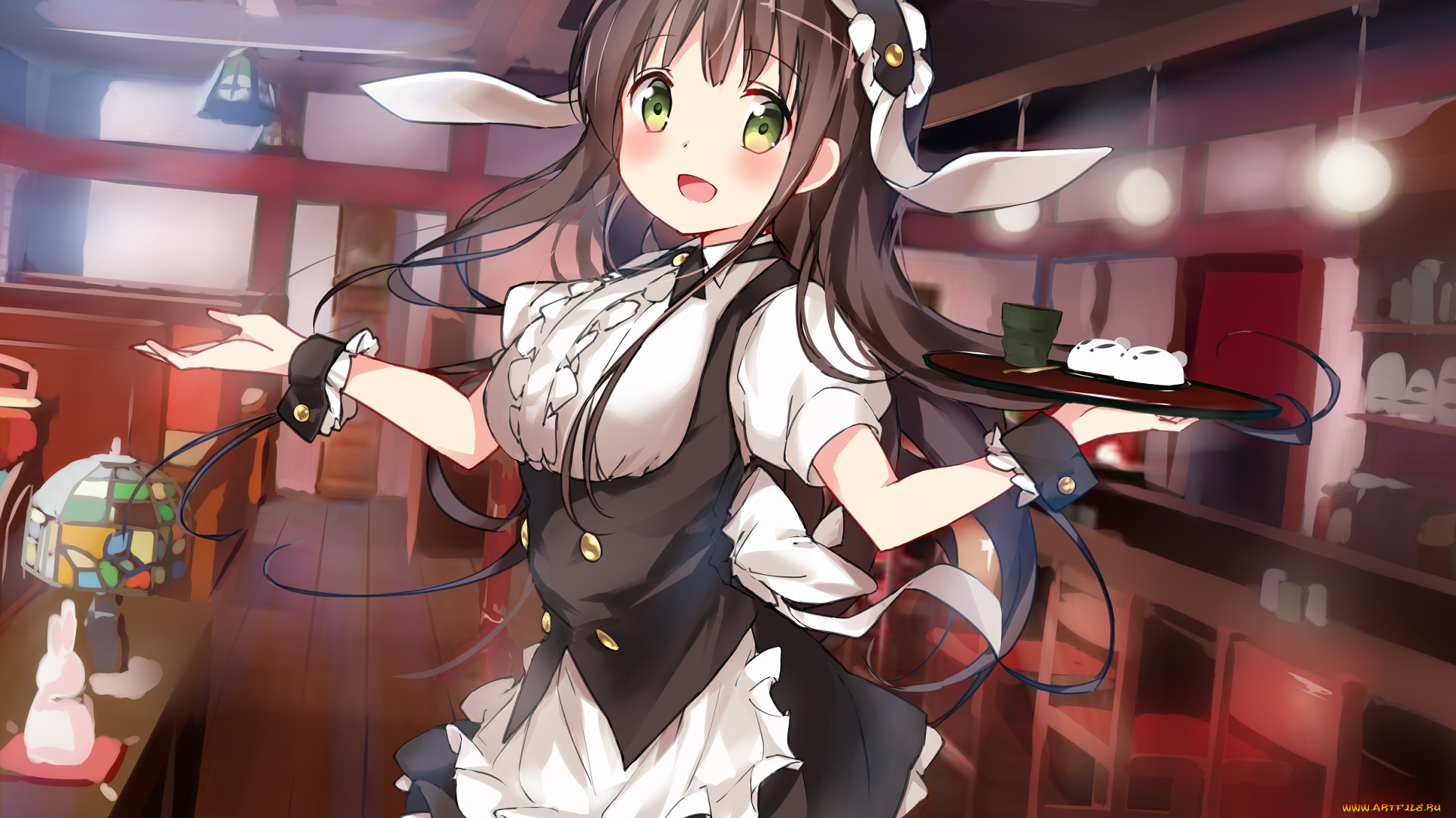 gochuumon, wa, usagi, desu, ka, аниме, фон, взгляд, девушка