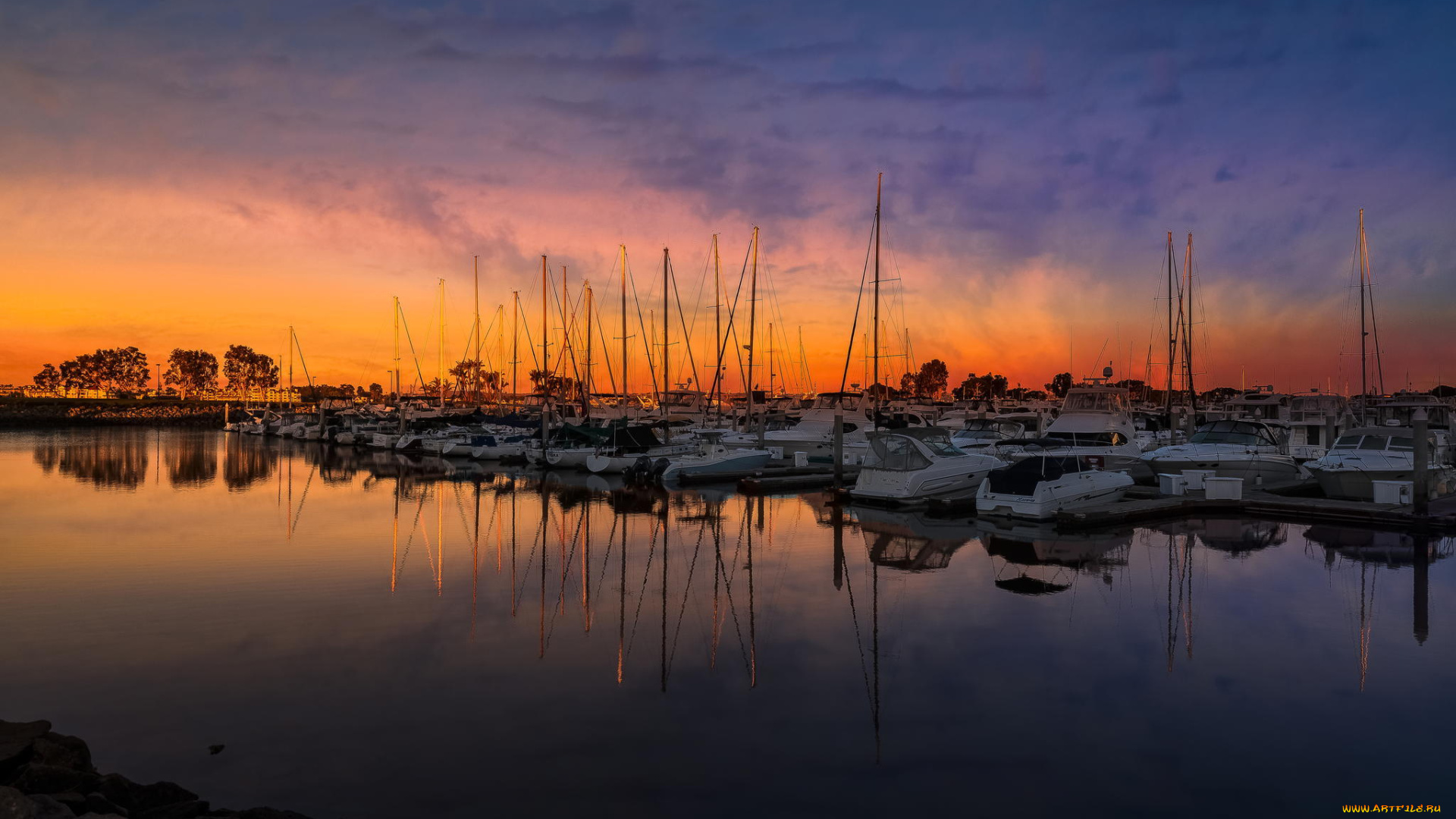 корабли, Яхты, закат, бухта, яхты, лодки