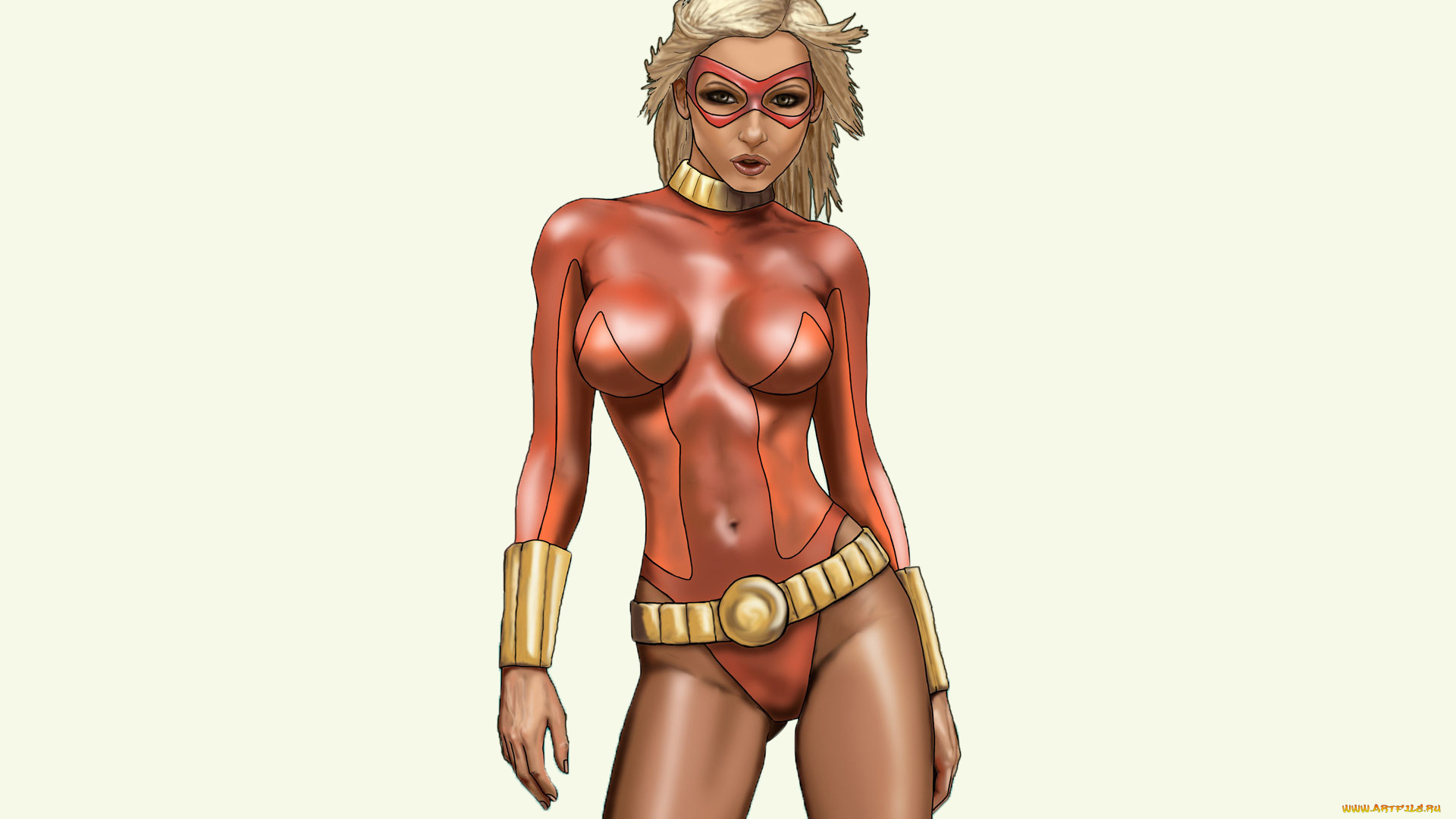 рисованное, комиксы, девушка, маска, униформа, взгляд, фон