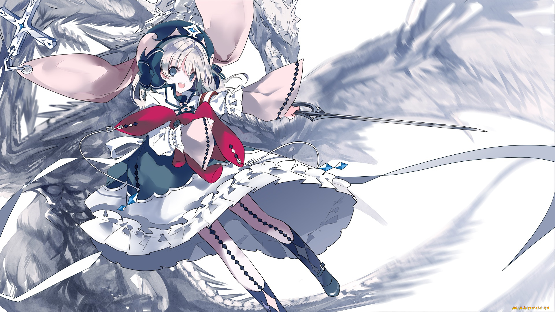 аниме, животные, , существа, девушка, взгляд, фон