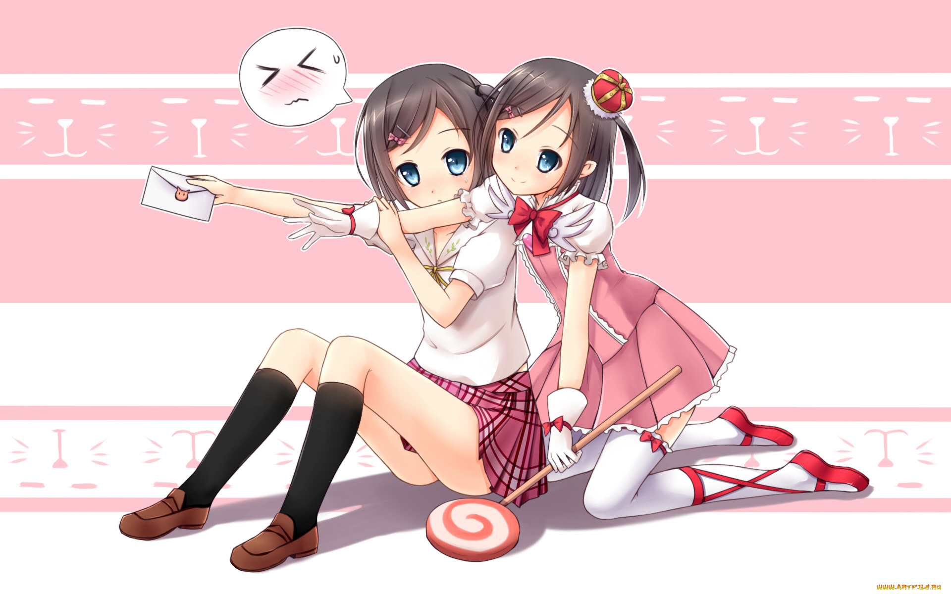 аниме, henneko, девушки, взгляд, фон