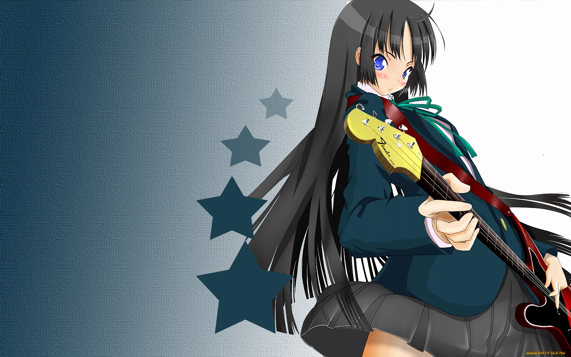 аниме, k-on, девушка, взгляд, фон