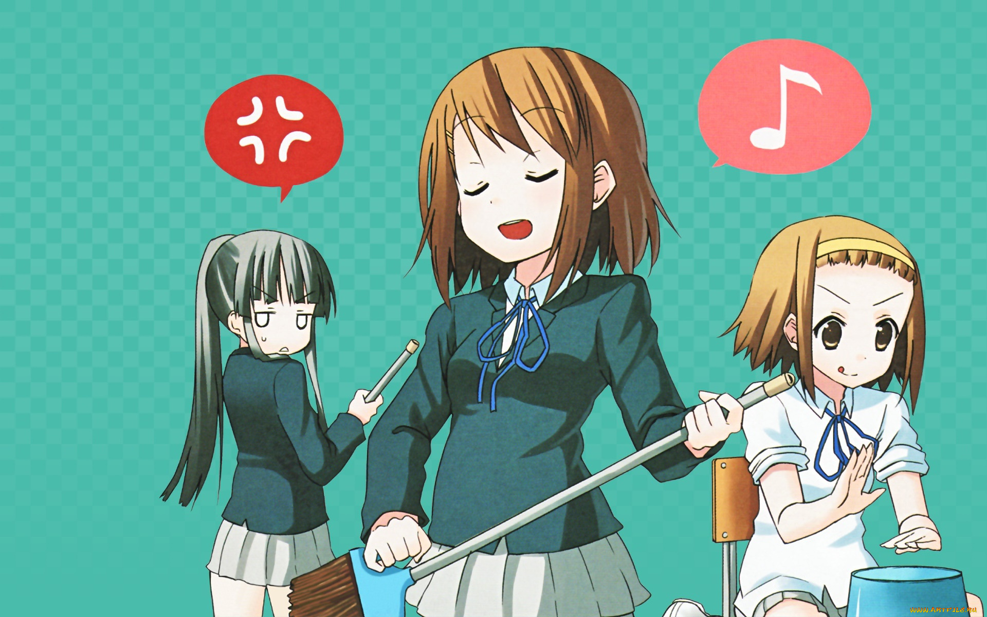 аниме, k-on, девушки, взгляд, фон