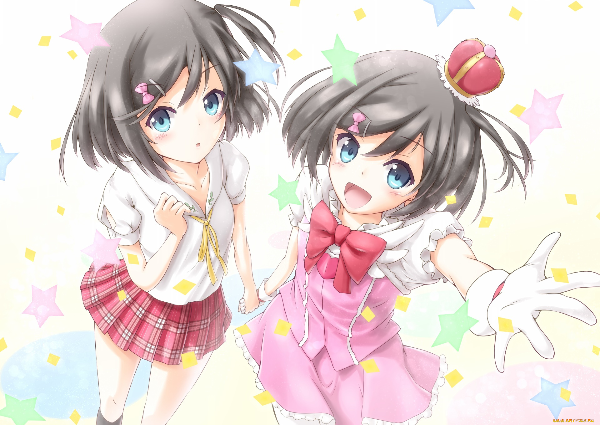 аниме, henneko, девушки, взгляд, фон