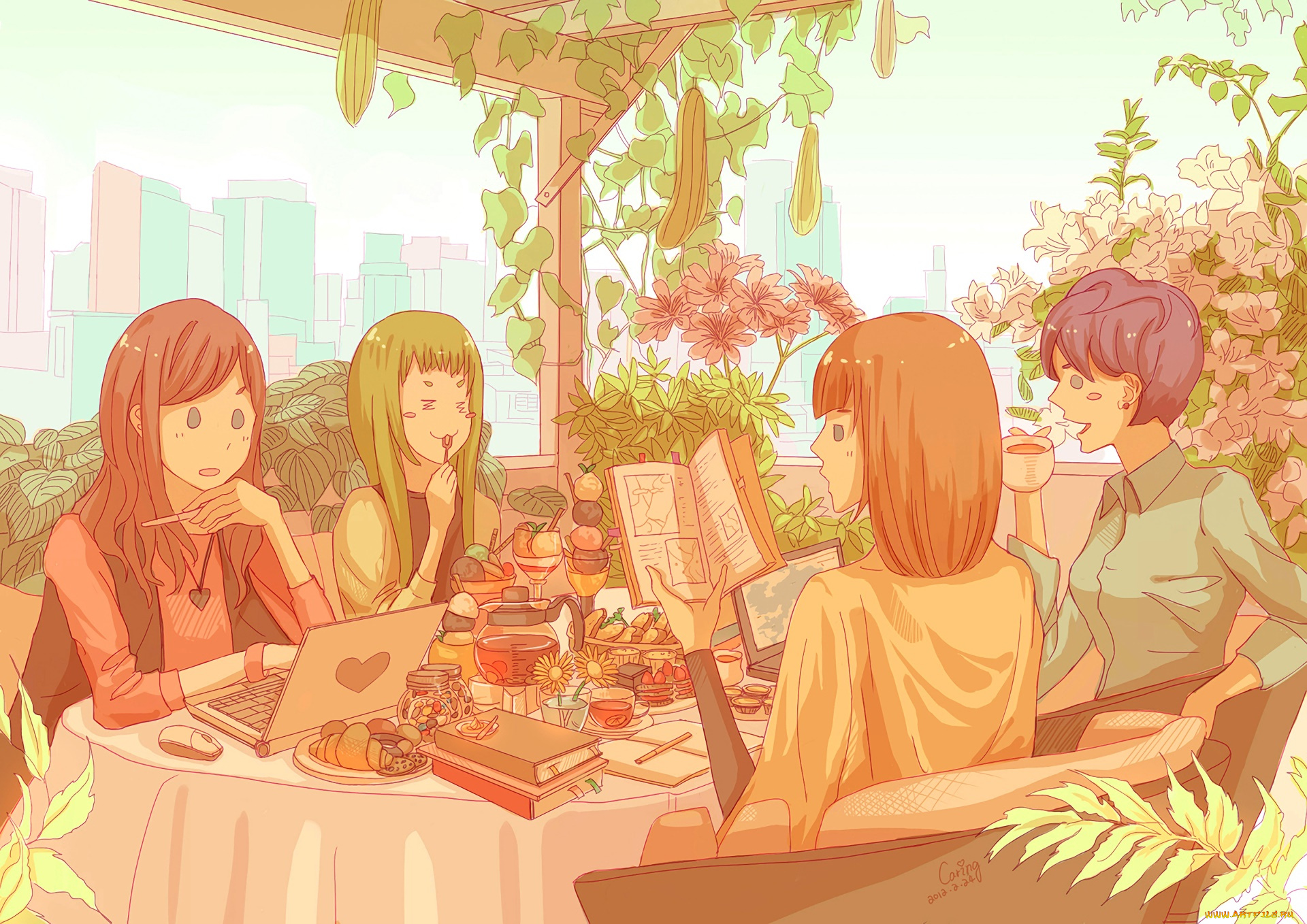 аниме, unknown, , другое, девушки, взгляд, фон