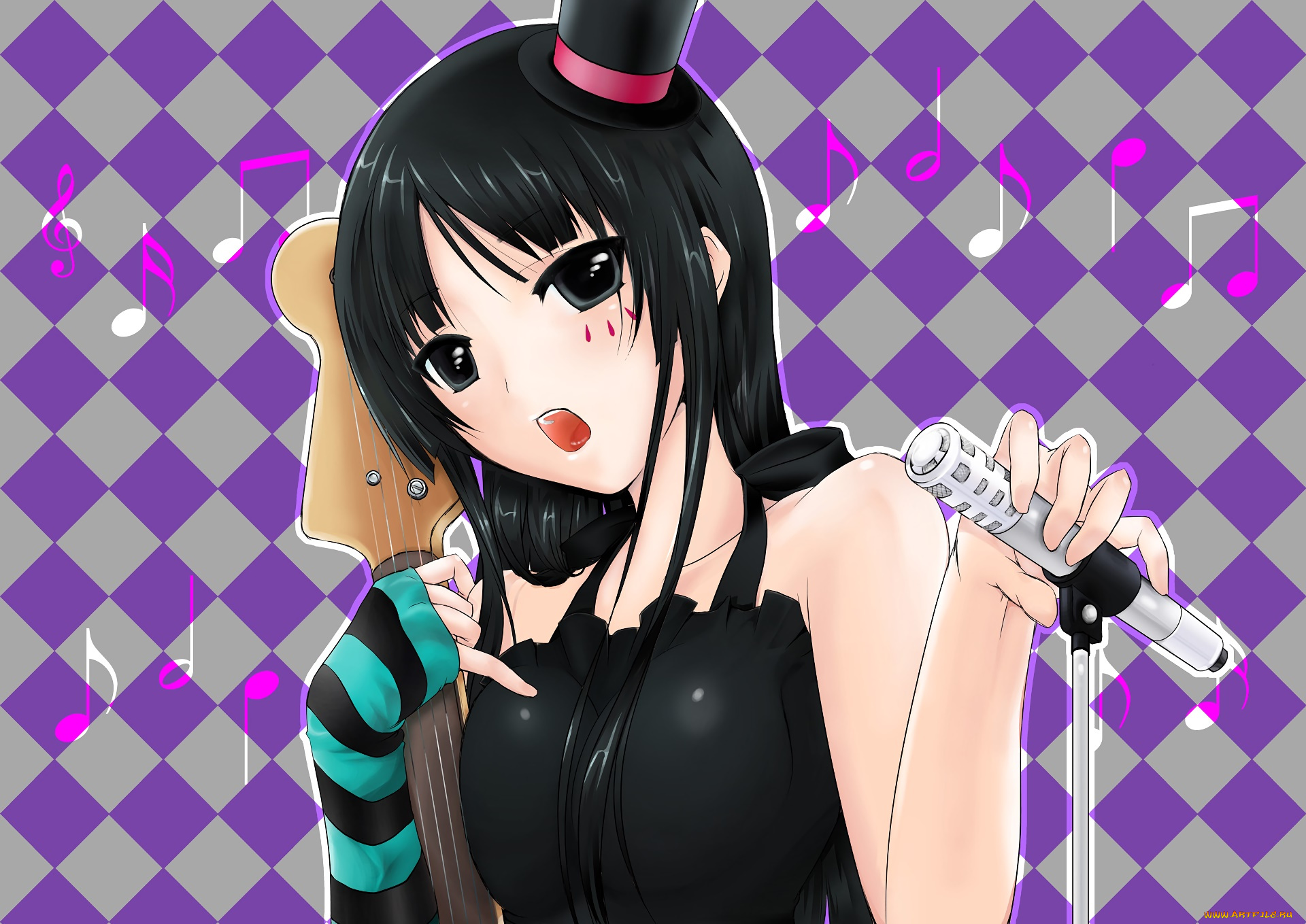 аниме, k-on, девушка, взгляд, фон