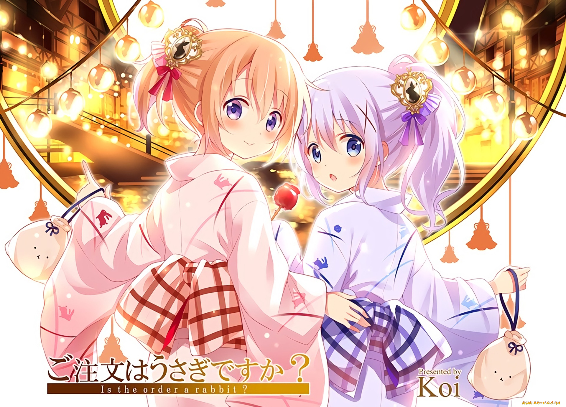 аниме, gochuumon, wa, usagi, desu, ka, взгляд, девушки, фон
