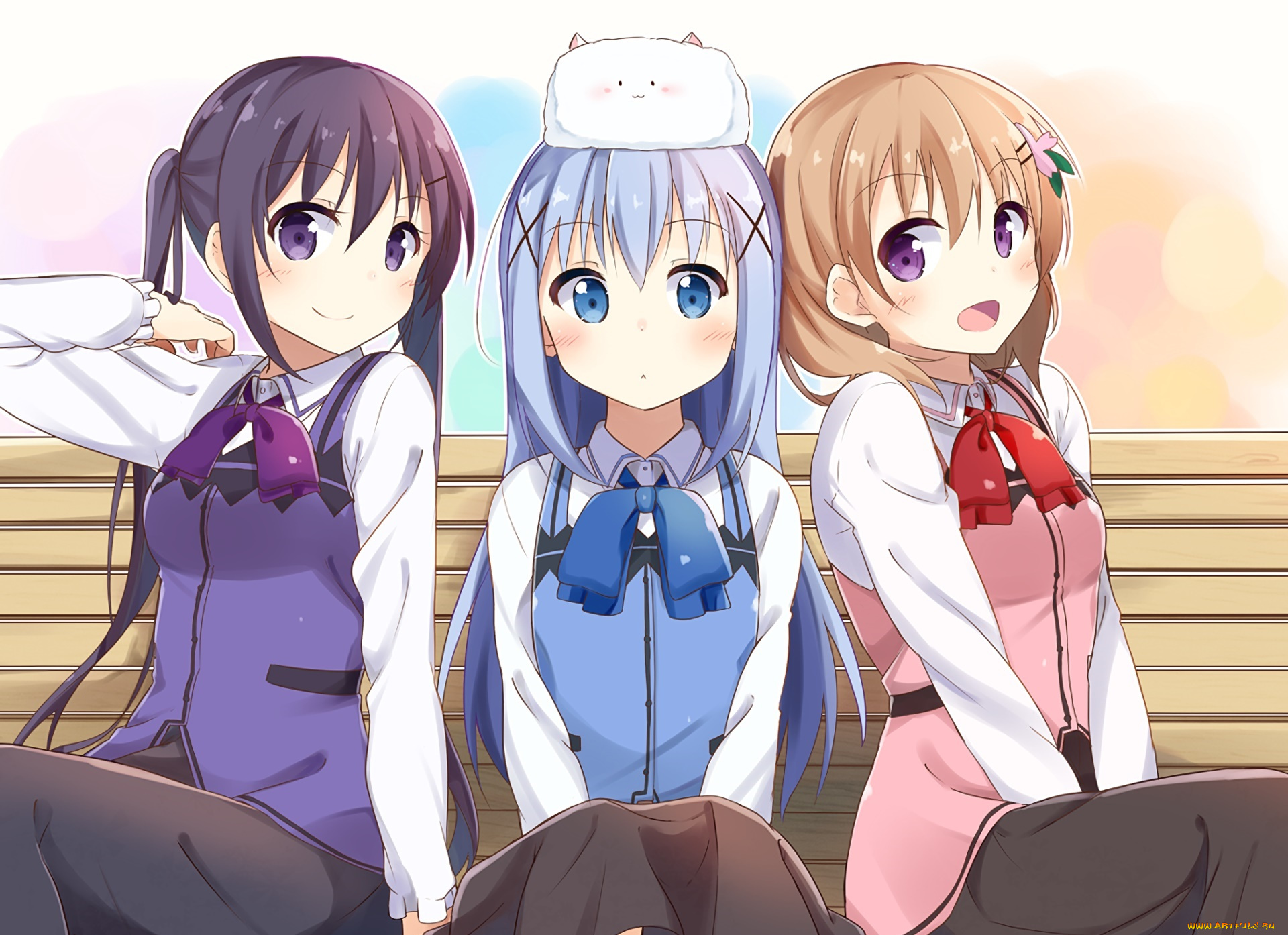 аниме, gochuumon, wa, usagi, desu, ka, фон, взгляд, девушки
