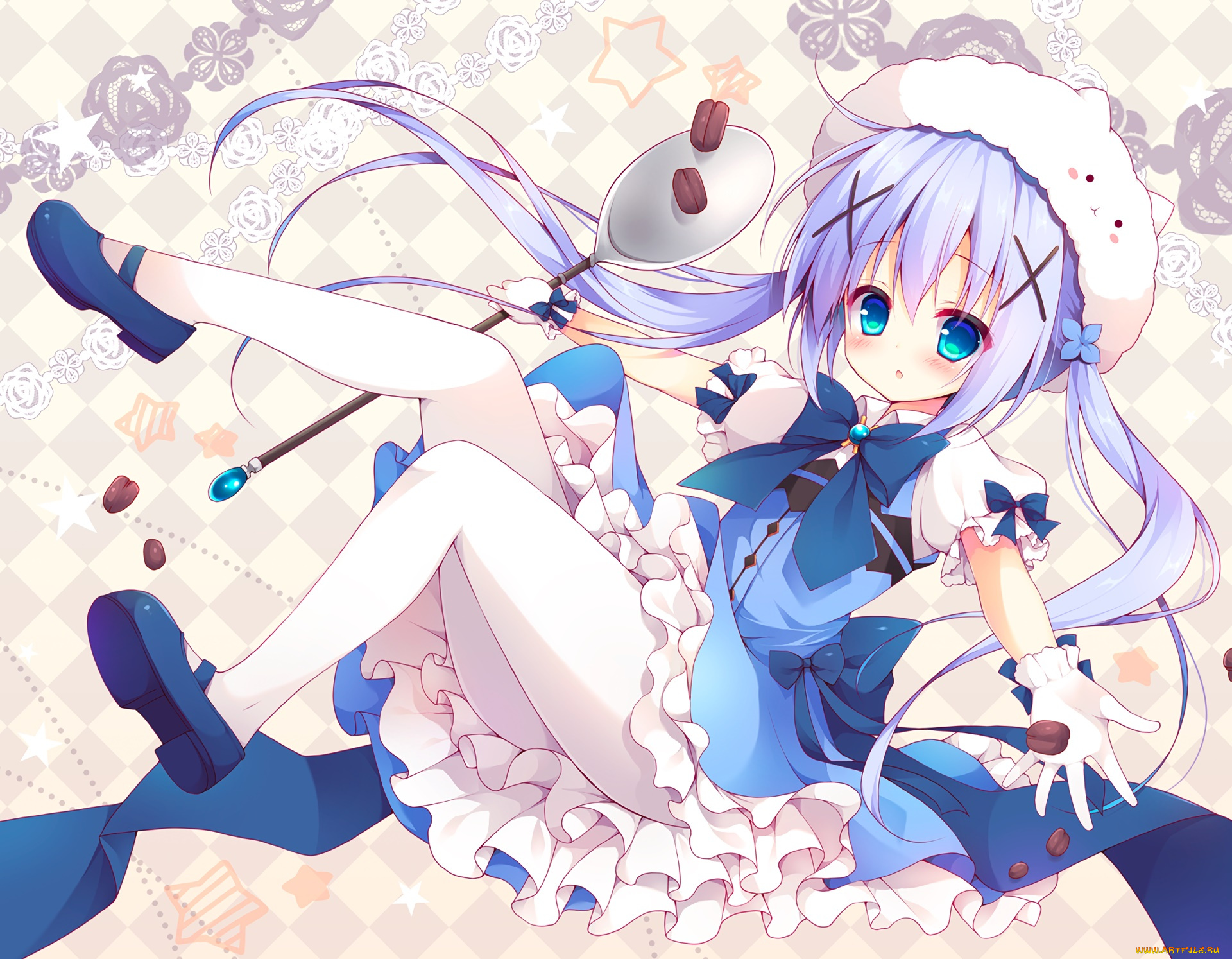 аниме, gochuumon, wa, usagi, desu, ka, фон, девушка, взгляд