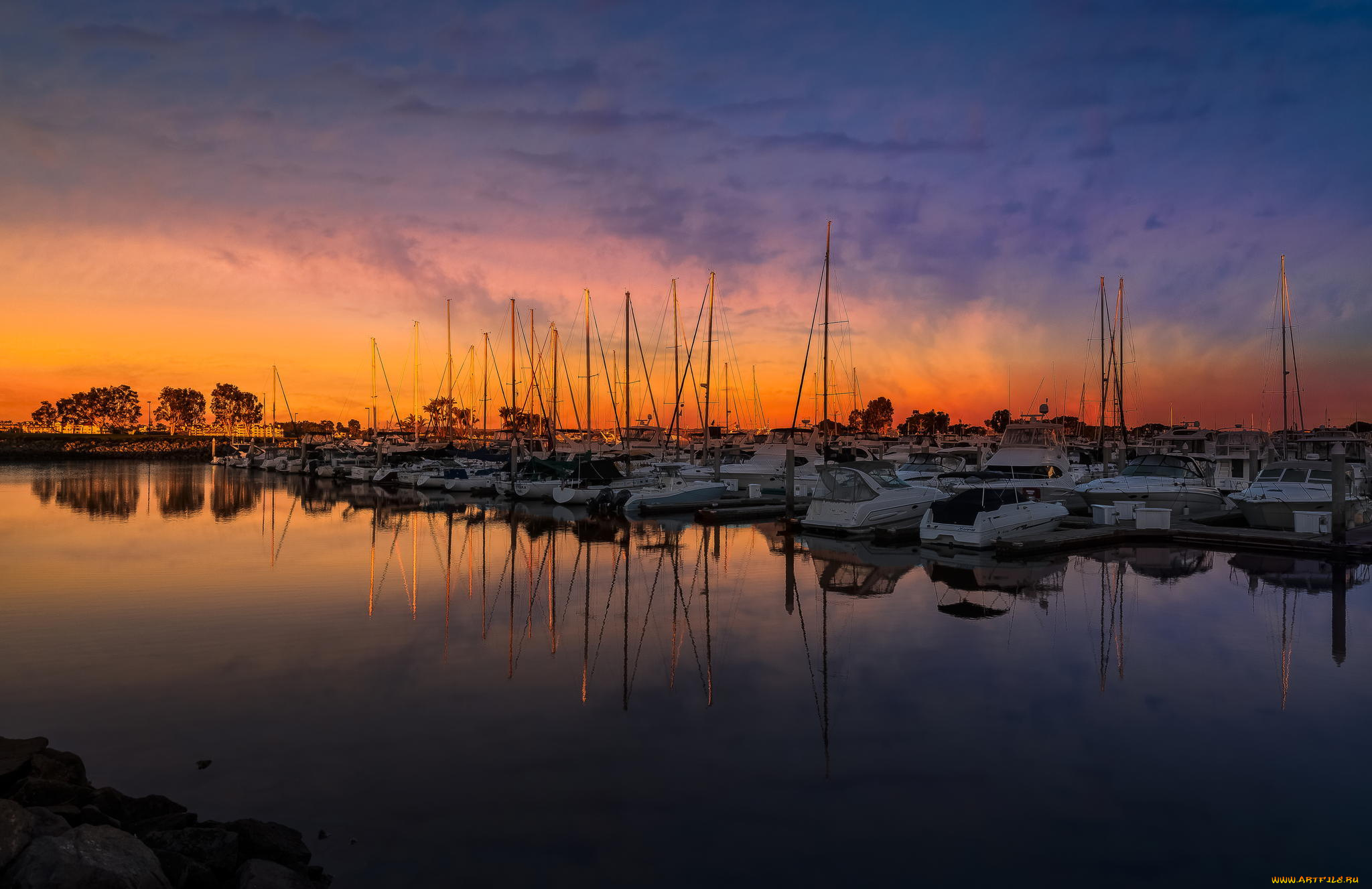 корабли, Яхты, закат, бухта, яхты, лодки