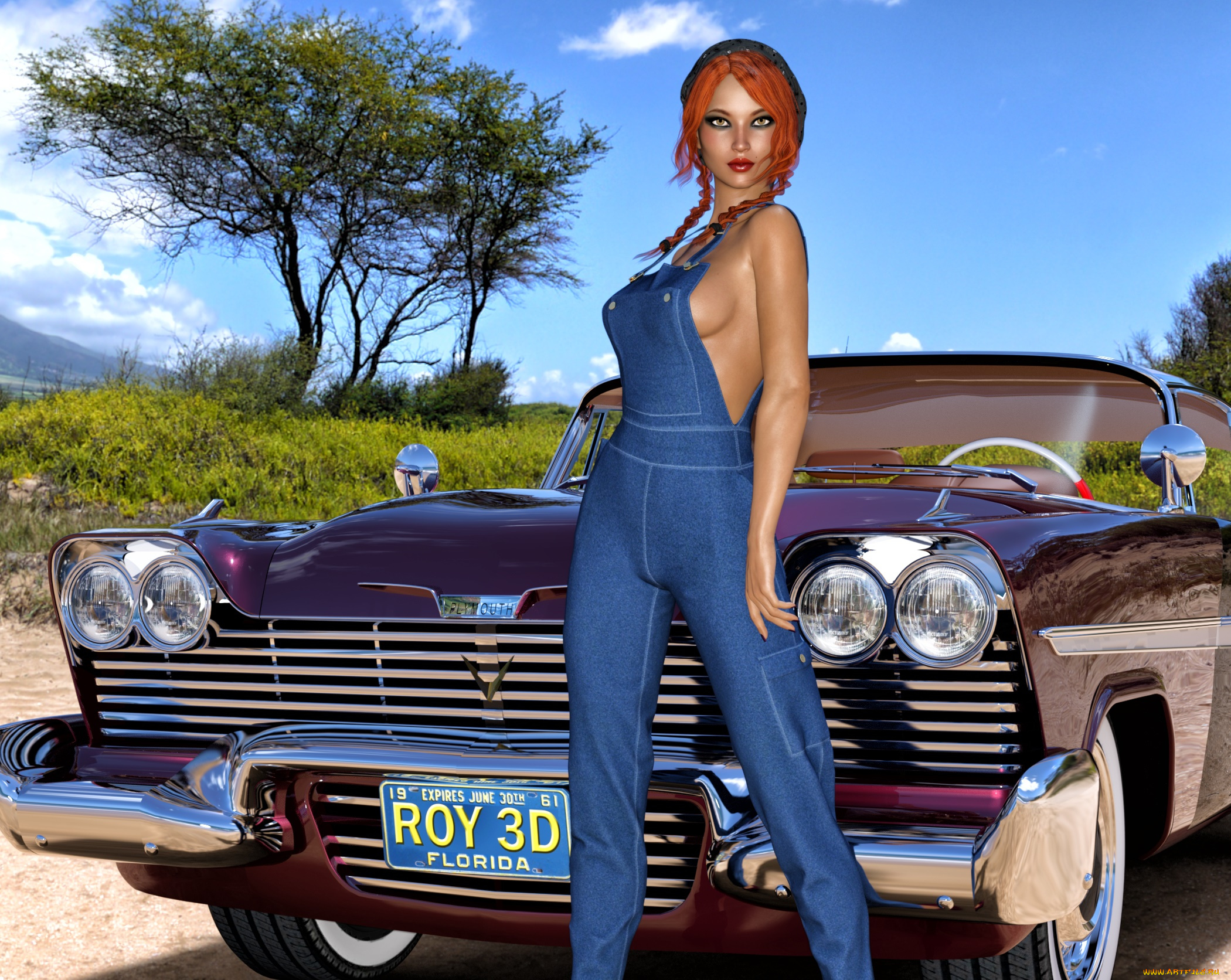 3д, графика, люди-авто, мото, , people-, car, , , moto, взгляд, девушка, автомобиль, фон