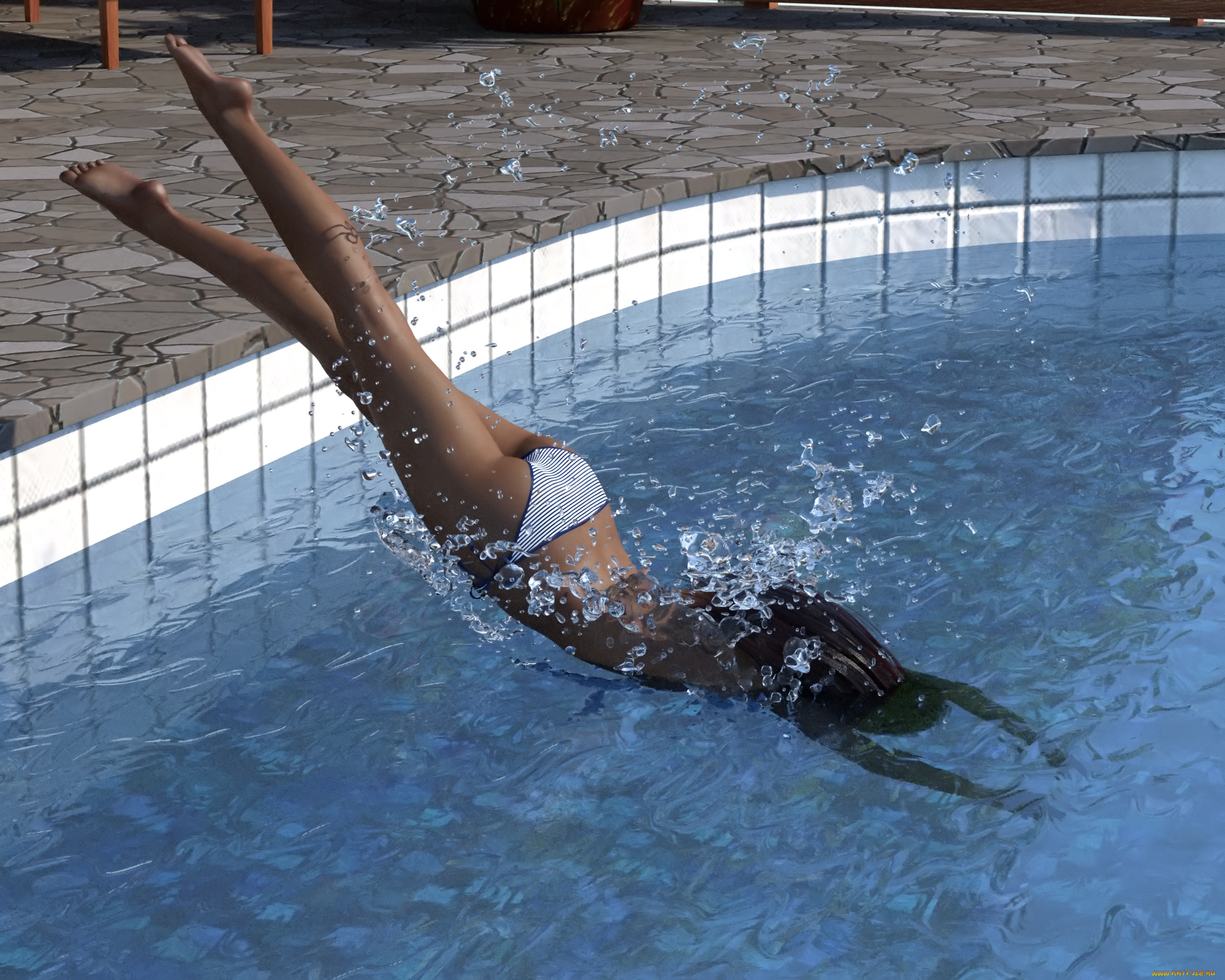 3д, графика, люди, , people, бассейн, девушка, фон, взгляд