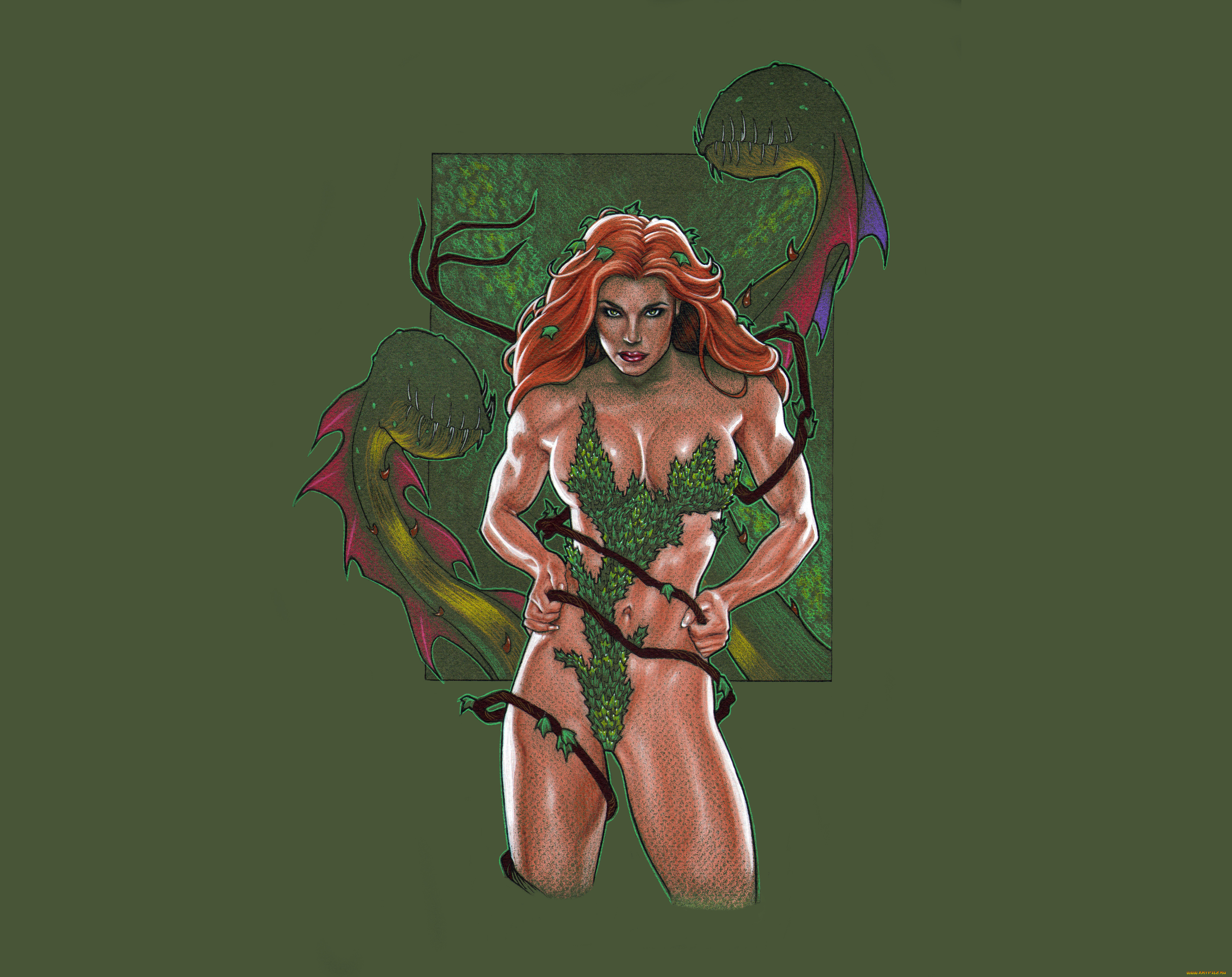 рисованное, комиксы, фон, девушка, существо, взгляд