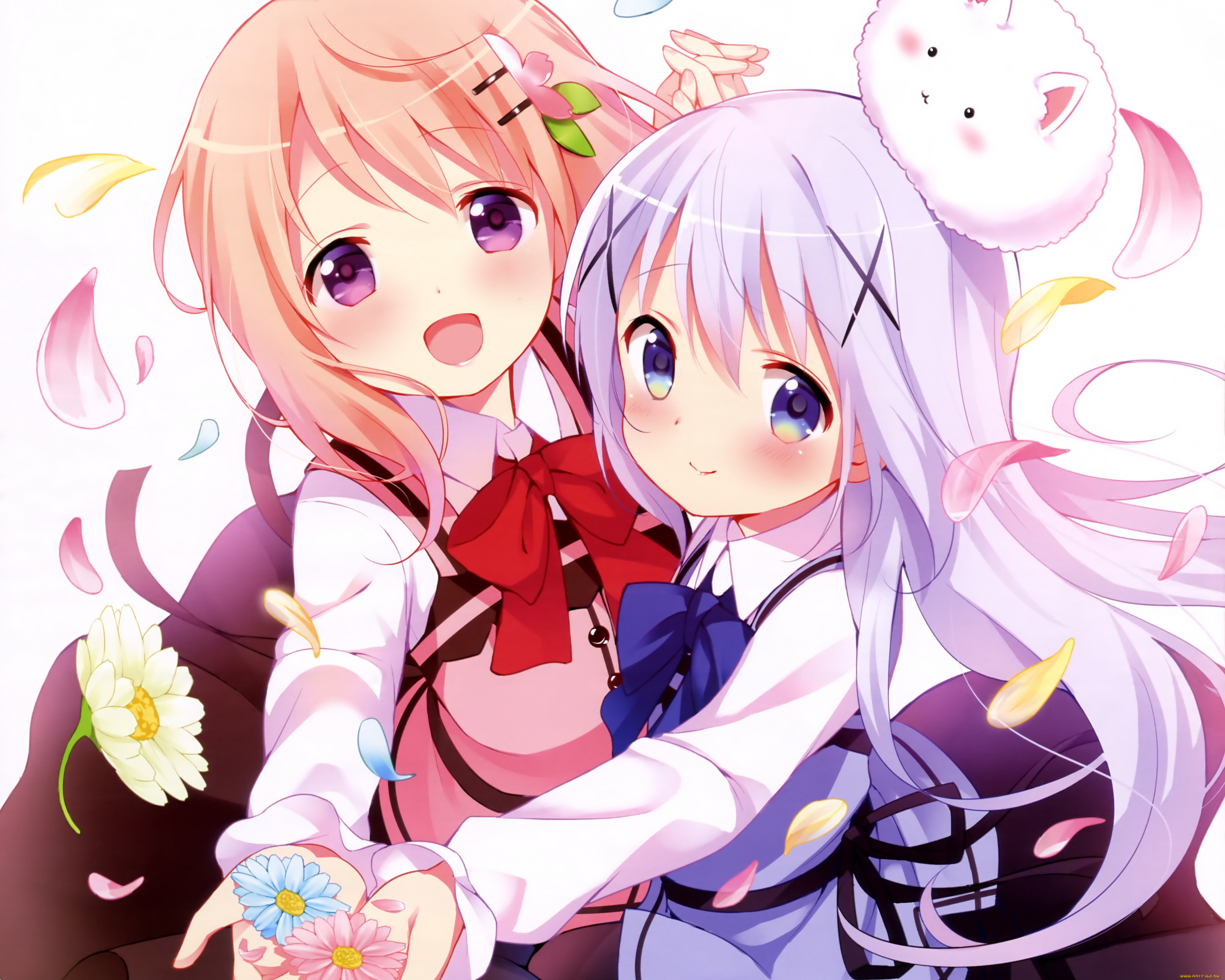 аниме, gochuumon, wa, usagi, desu, ka, девушки, фон, взгляд