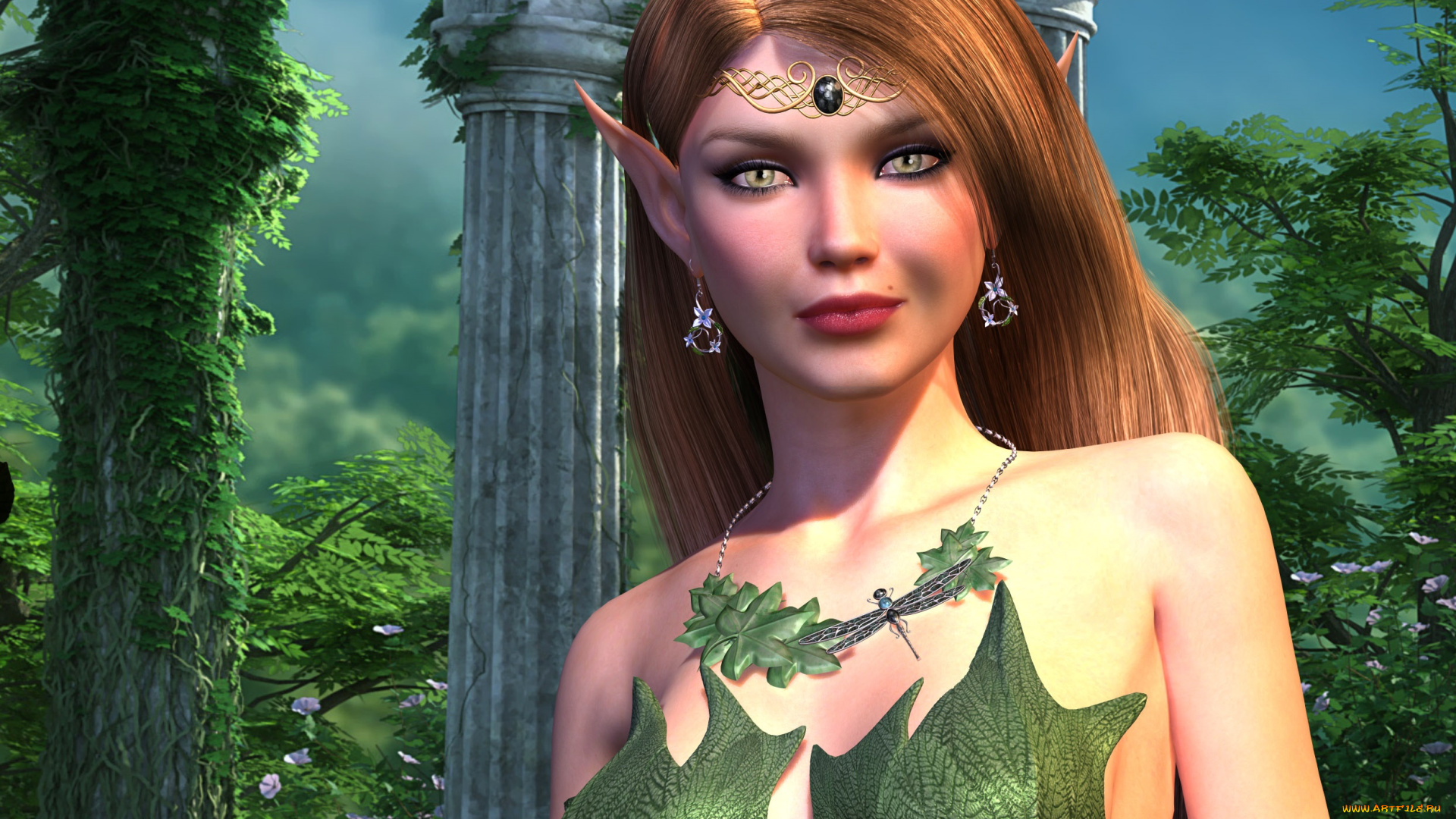 3д, графика, эльфы, , elves, девушка, фон, взгляд