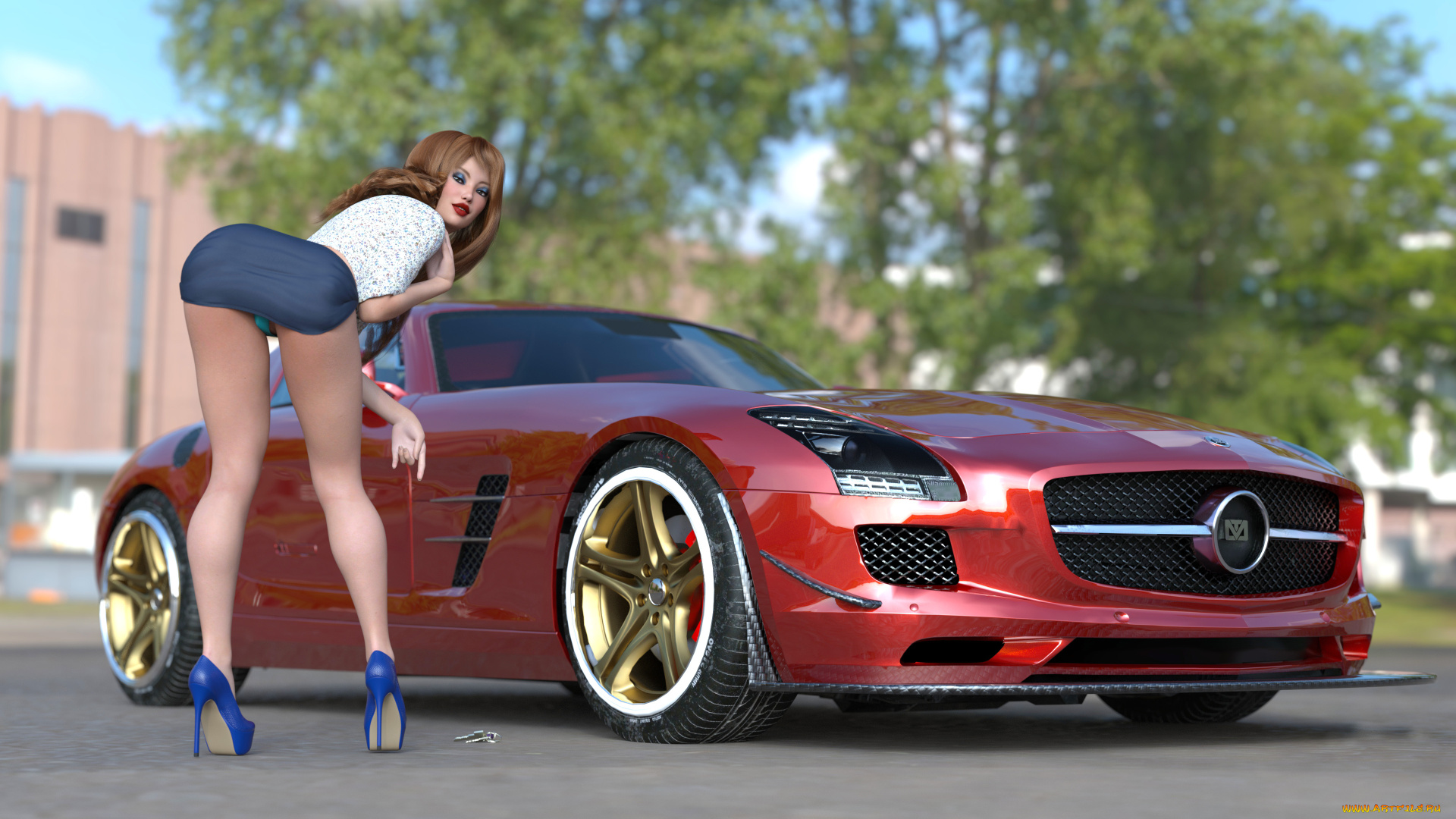 3д, графика, люди-авто, мото, , people-, car, , , moto, автомобиль, фон, взгляд, девушка