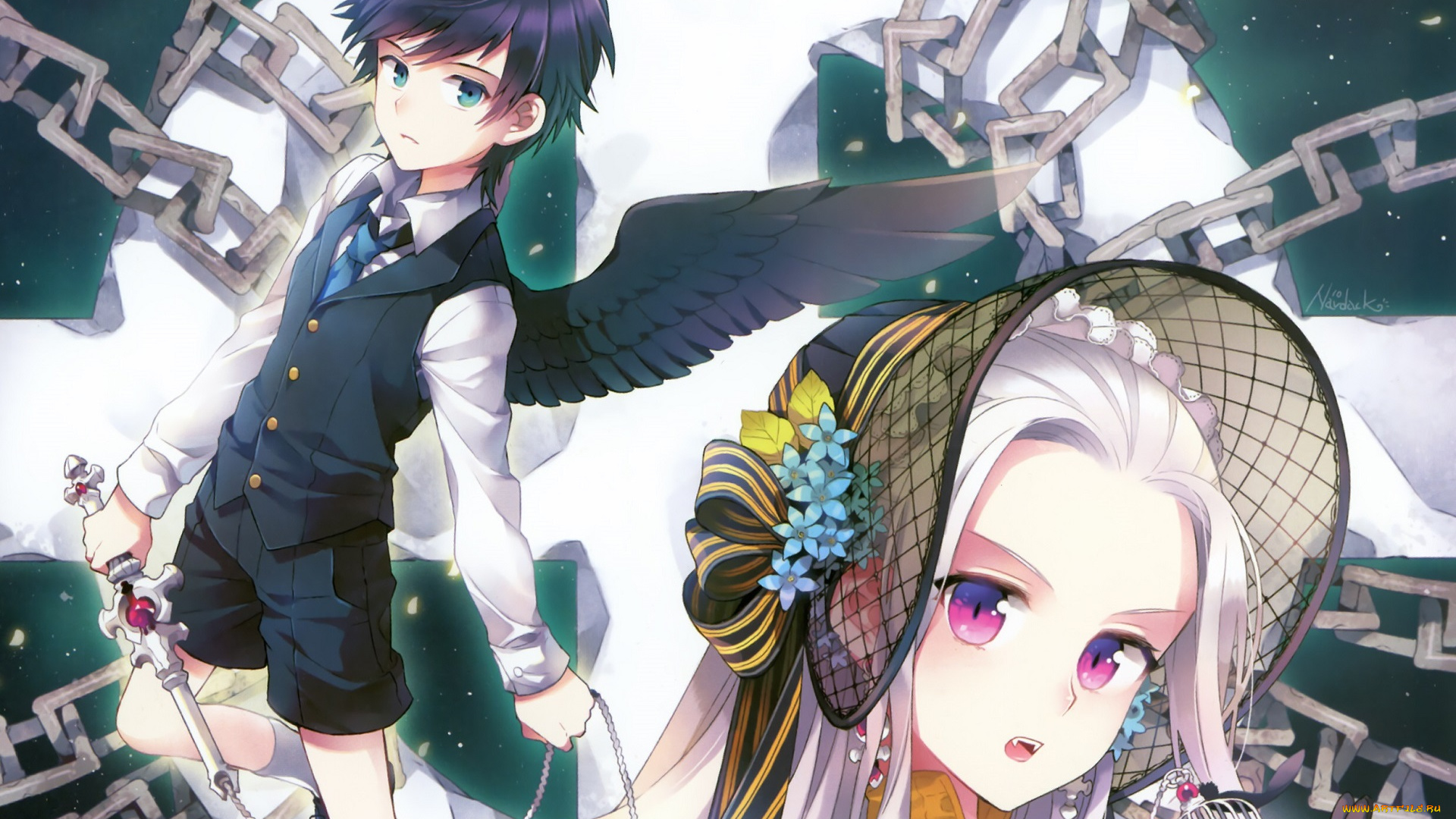 аниме, ангелы, , демоны, двое