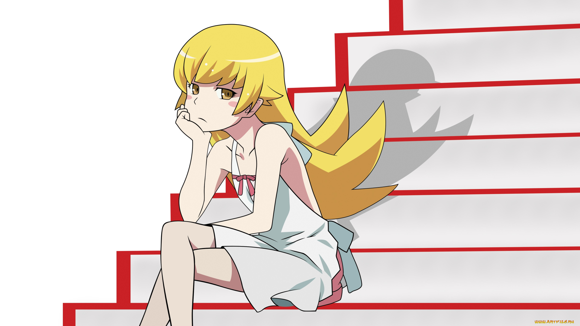 аниме, bakemonogatari, фон, взгляд, девушка