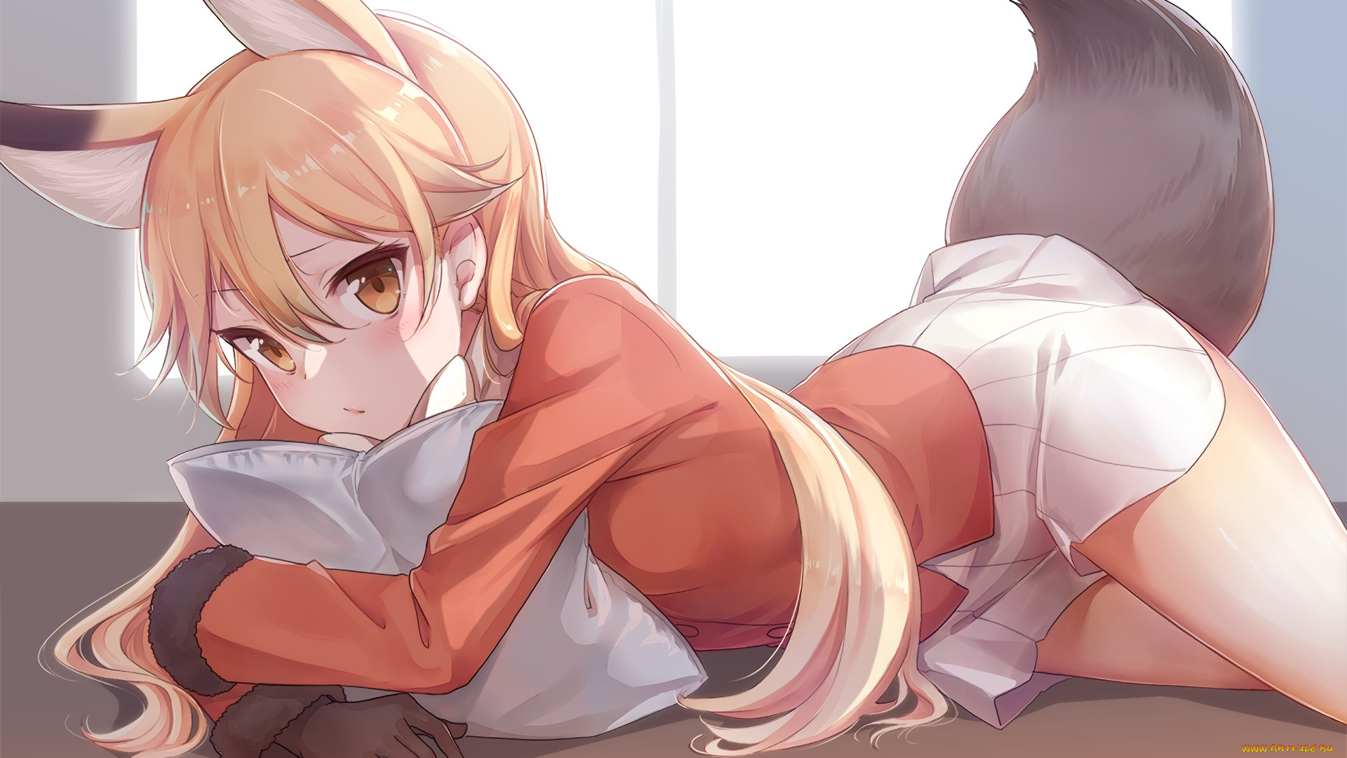 аниме, kemono, friends, взгляд, девушка, фон