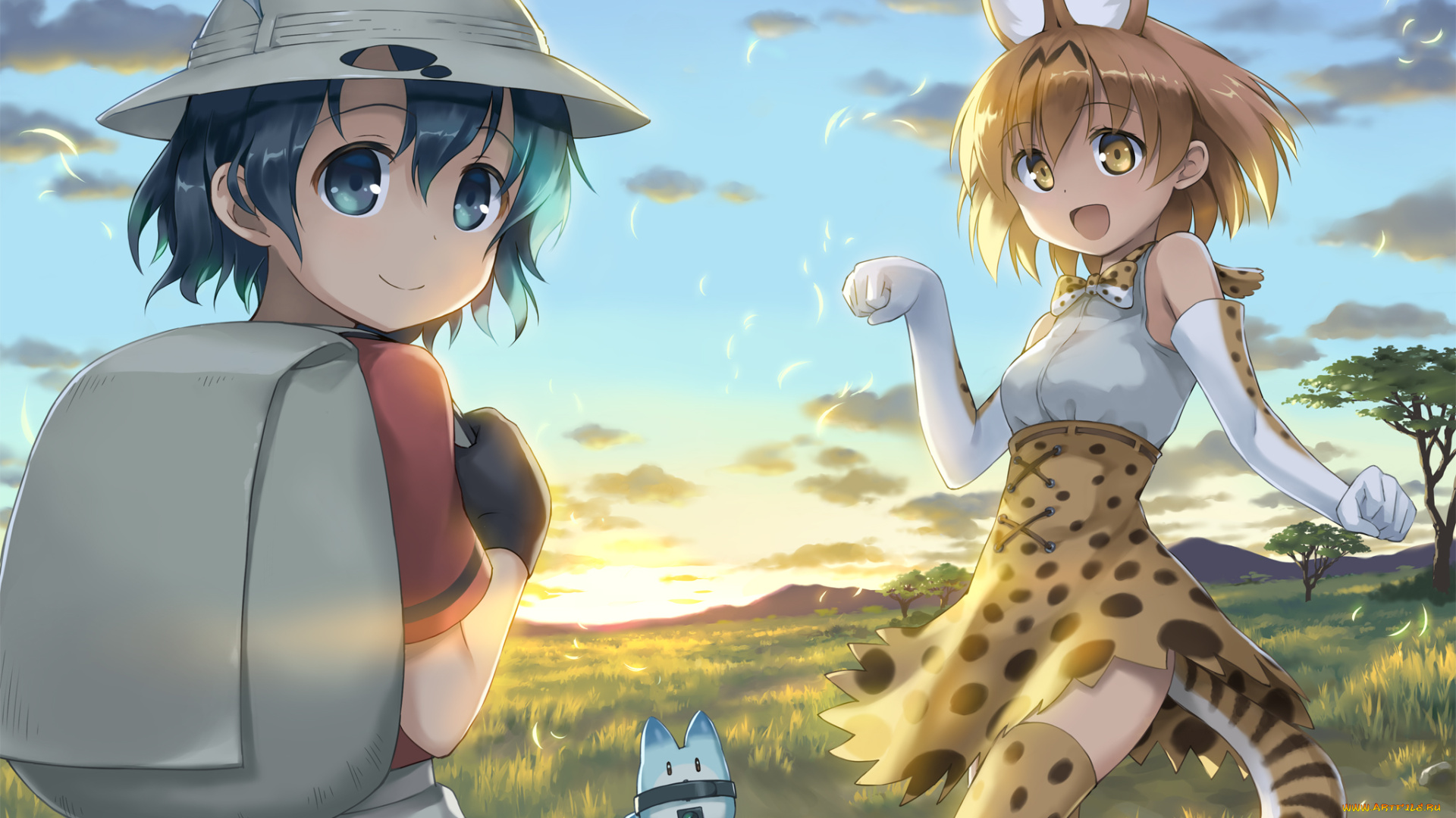 аниме, kemono, friends, взгляд, девушки, фон