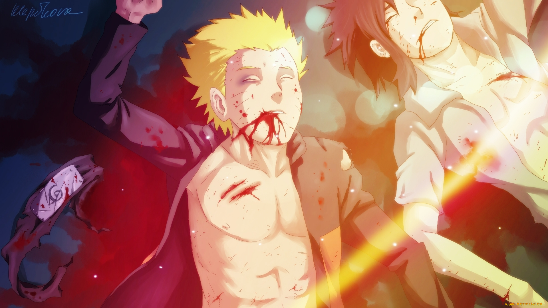 аниме, naruto, anime, uchiha, sasuke, боль, art, кровь, повязка