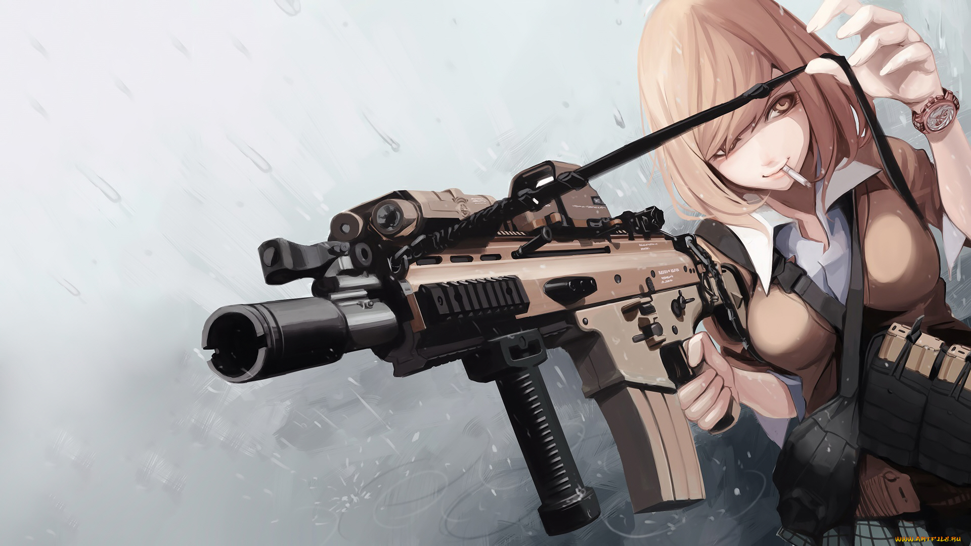 аниме, оружие, , техника, , технологии, девушка