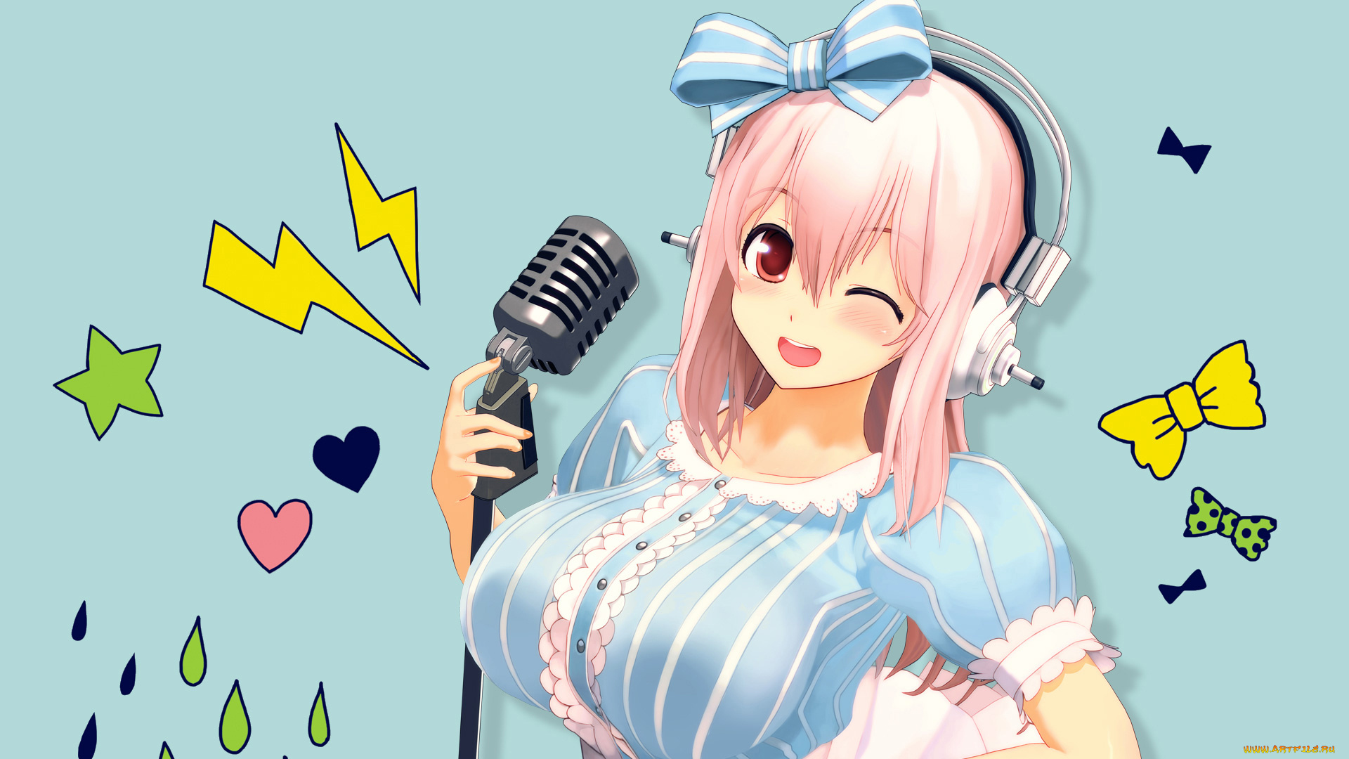 аниме, super, sonico, фон, взгляд, девушка
