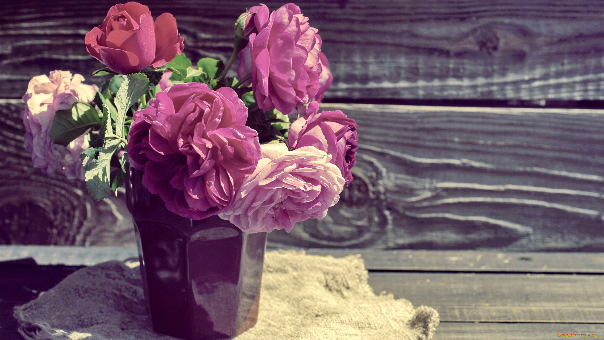 цветы, розы, доски, ткань, букет