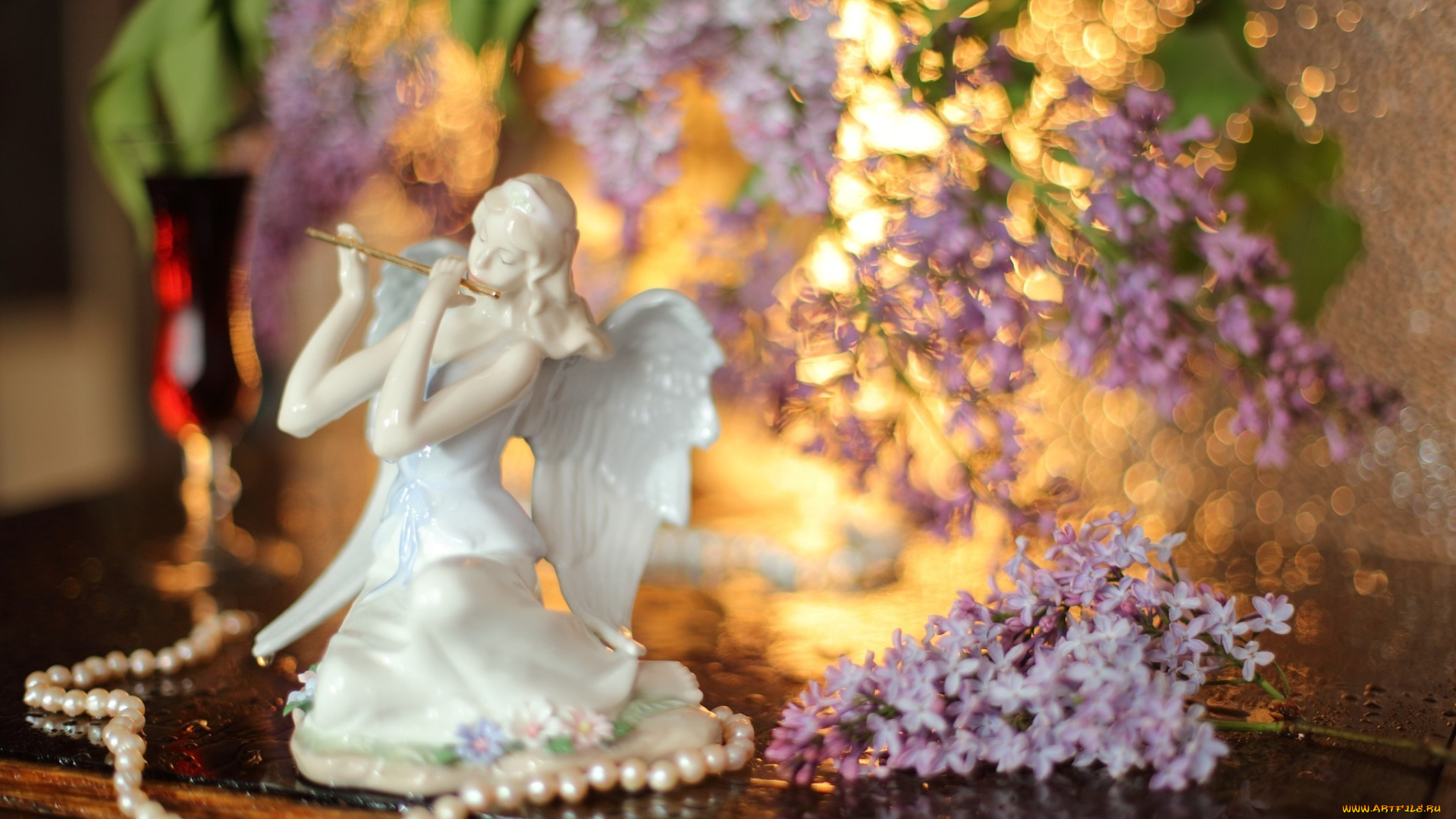 разное, сувениры, рис, жемчужное, сиреневый, ожерелье, украшение, фигурка, ветки, девушка