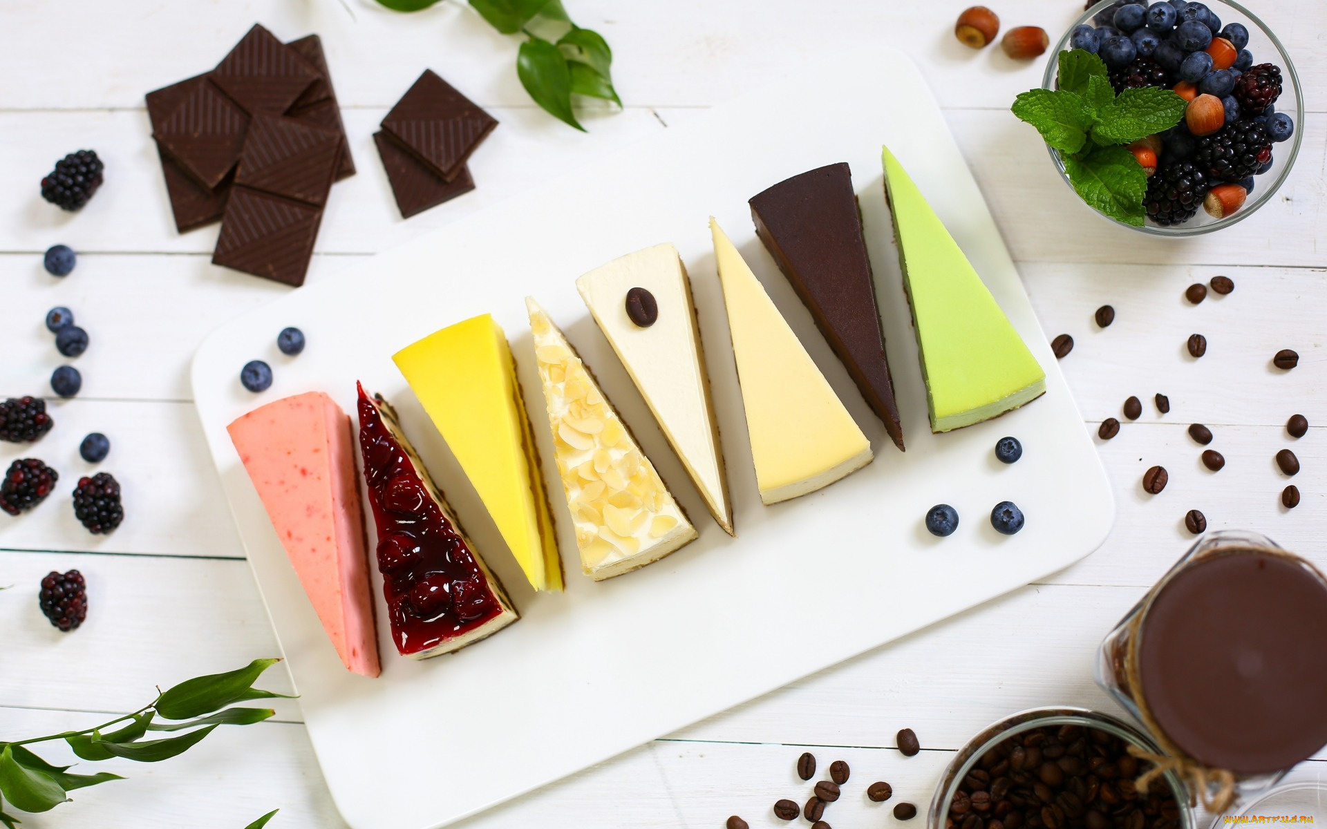 еда, торты, торт, шоколад, ассорти, чизкейк, ягоды, десерт