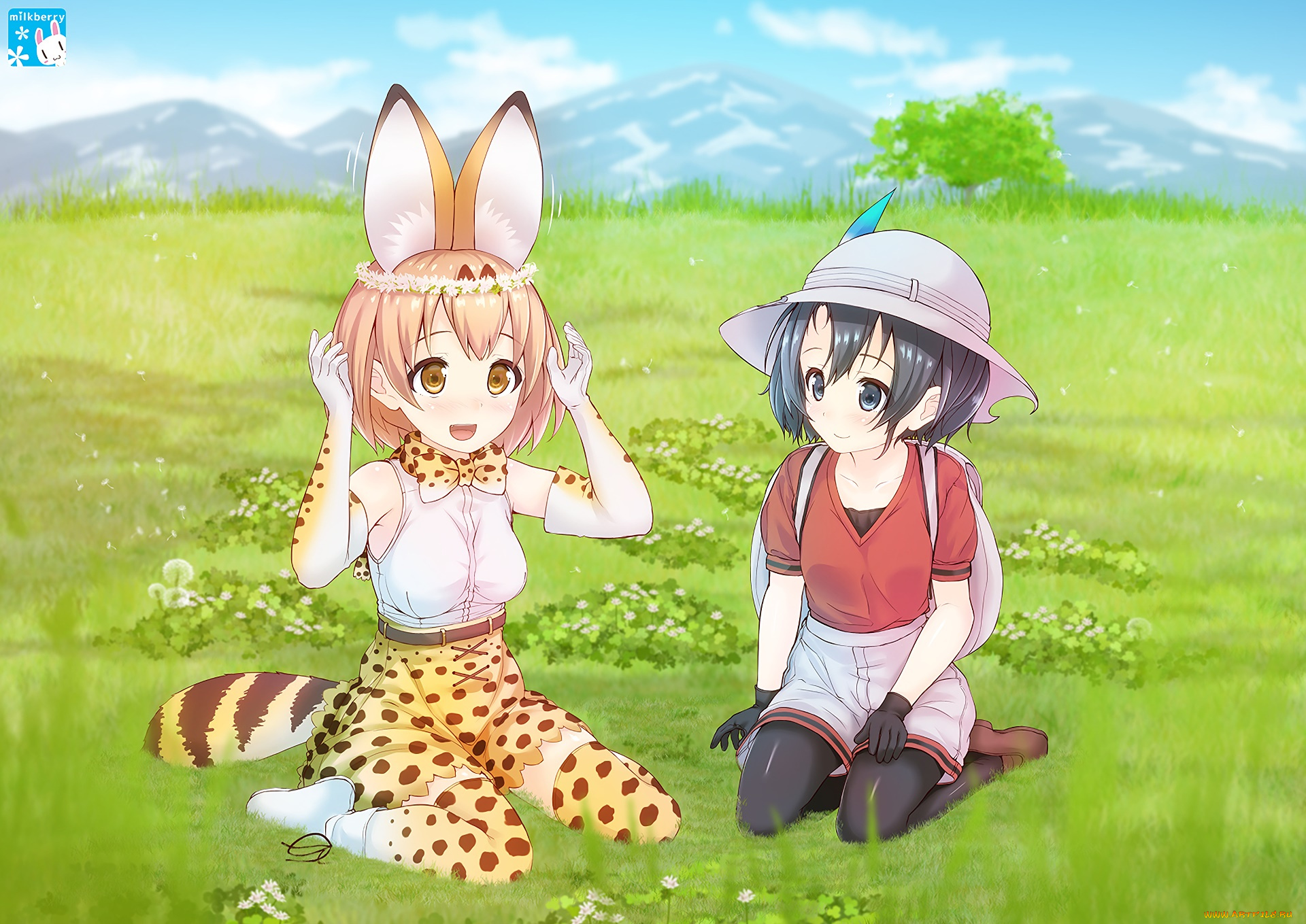аниме, kemono, friends, фон, взгляд, девушки