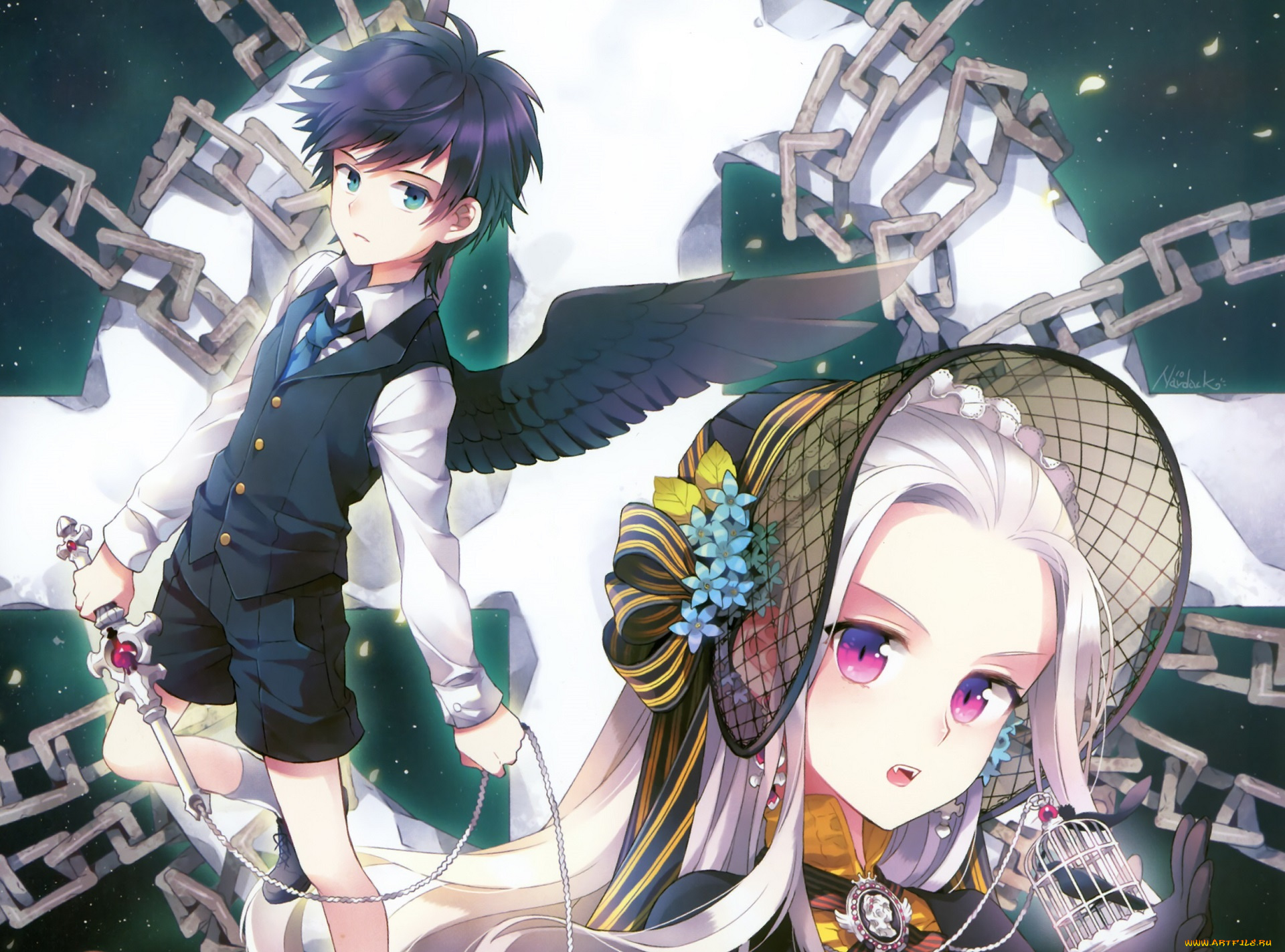 аниме, ангелы, , демоны, двое