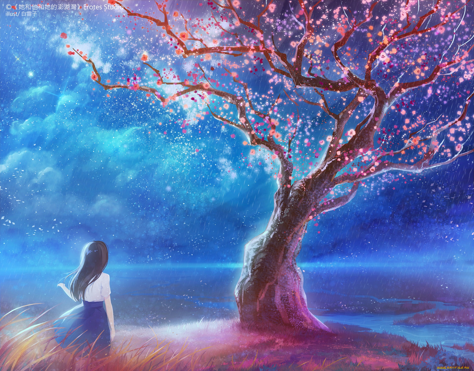 аниме, unknown, , другое, девушка, дерево