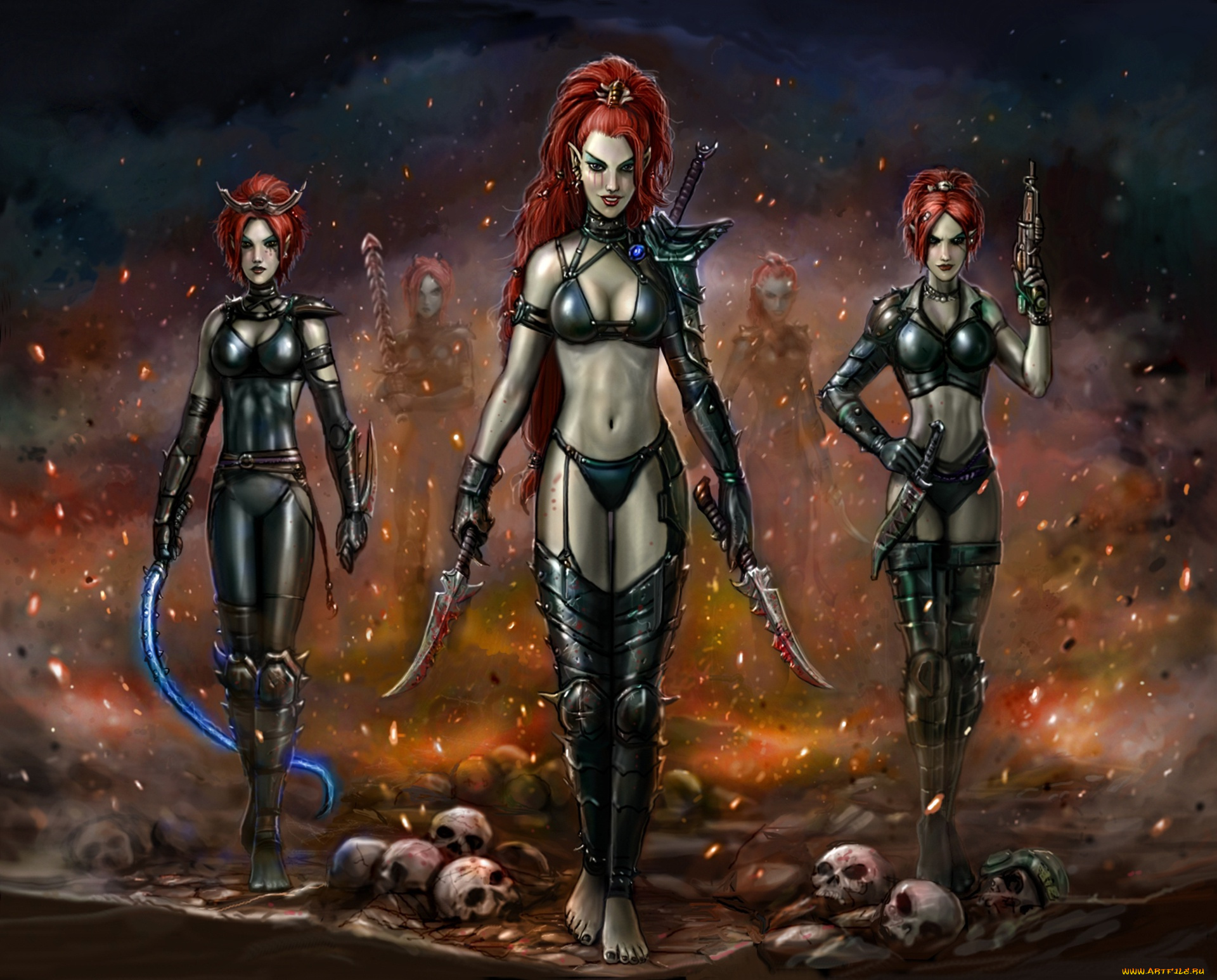 фэнтези, девушки, dark, eldar, warhammer, 40k, art, черепа, эльфы