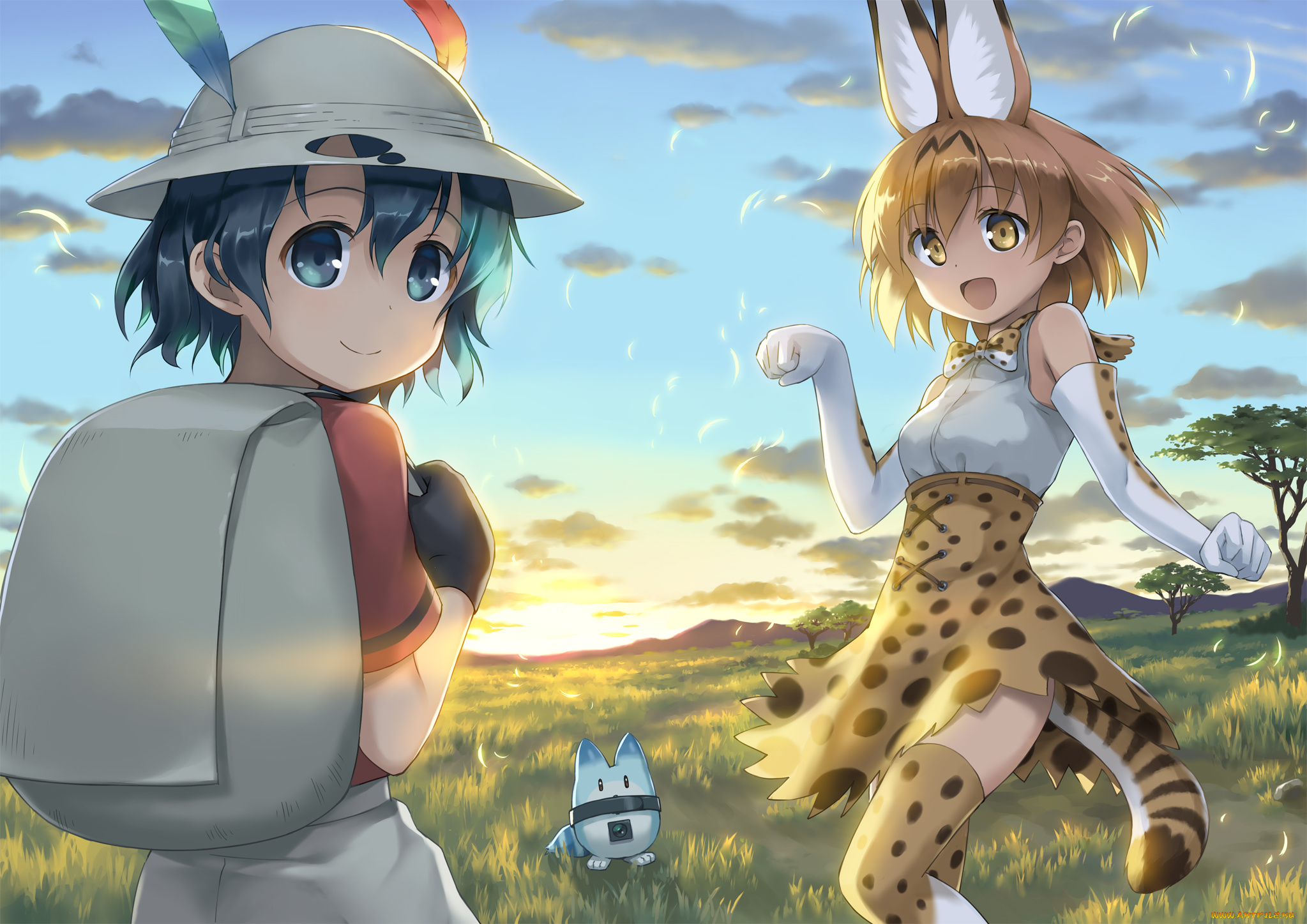 аниме, kemono, friends, взгляд, девушки, фон
