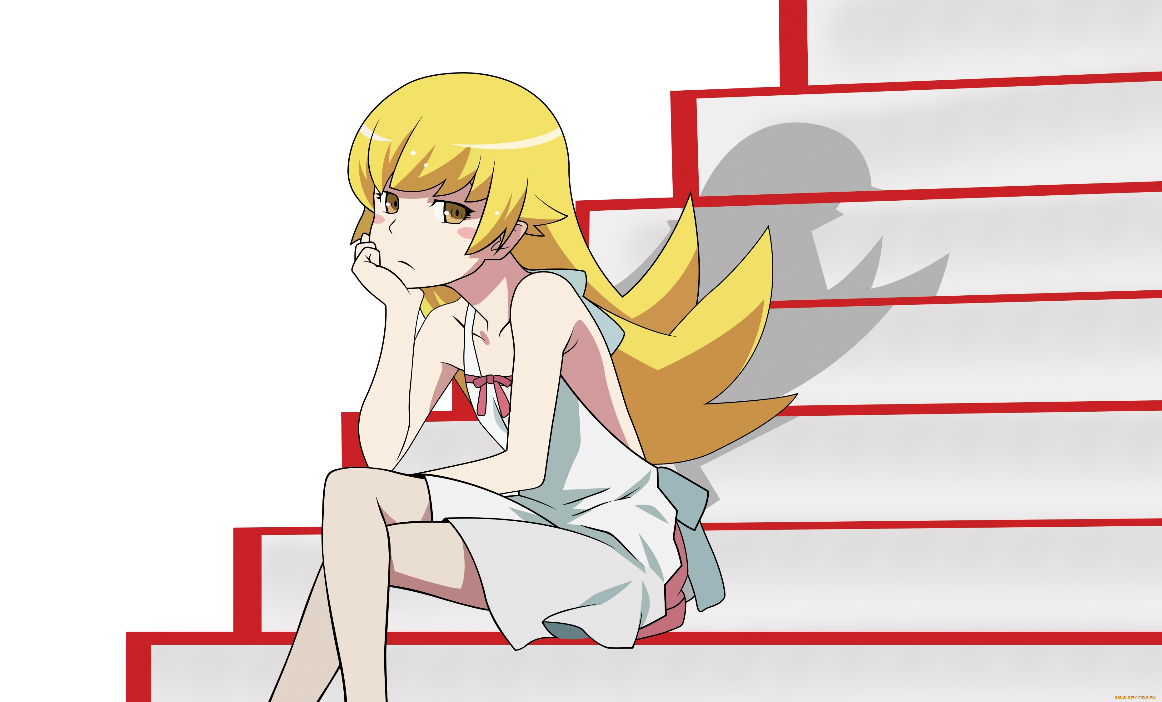 аниме, bakemonogatari, фон, взгляд, девушка