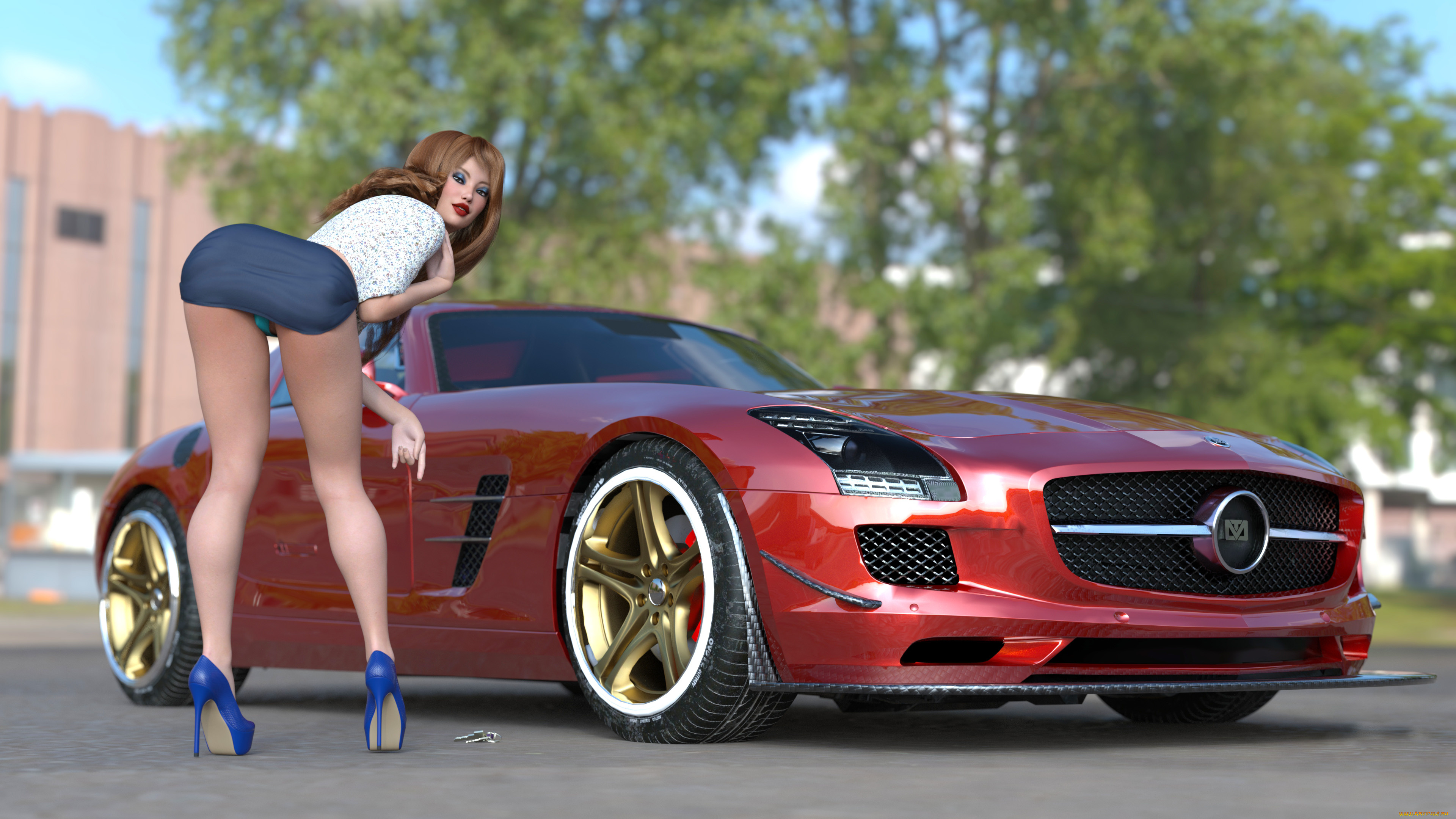 3д, графика, люди-авто, мото, , people-, car, , , moto, автомобиль, фон, взгляд, девушка