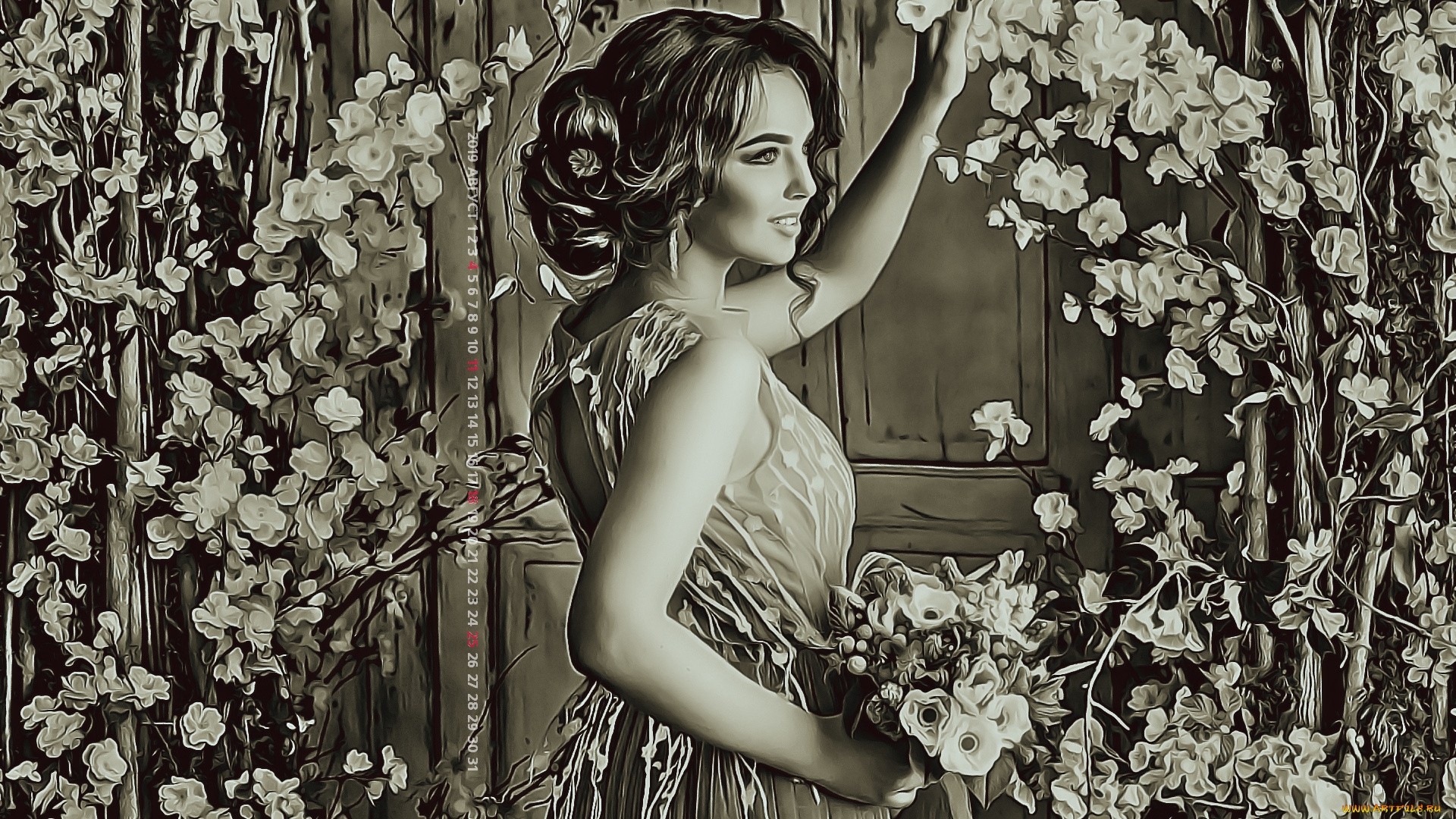 календари, компьютерный, дизайн, 2019, цветы, девушка, calendar, профиль, женщина