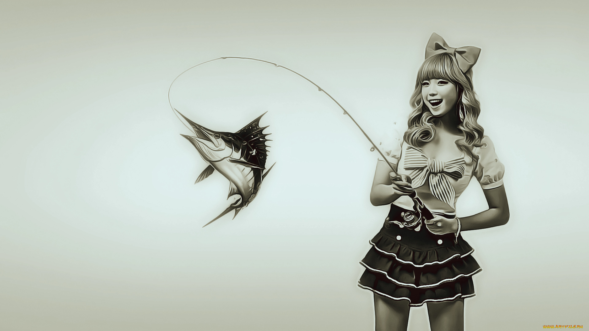 календари, компьютерный, дизайн, рыба, бант, женщина, удочка, 2019, calendar, девушка, азиатка